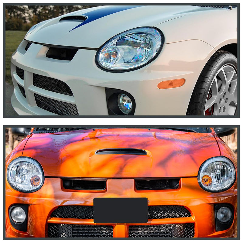 Chrome Factory Style Headlights SPEC-D TUNING Compatible with 2003-2005 Dodge Neon Sedan, Left + Right Pair Headlamp Assembly