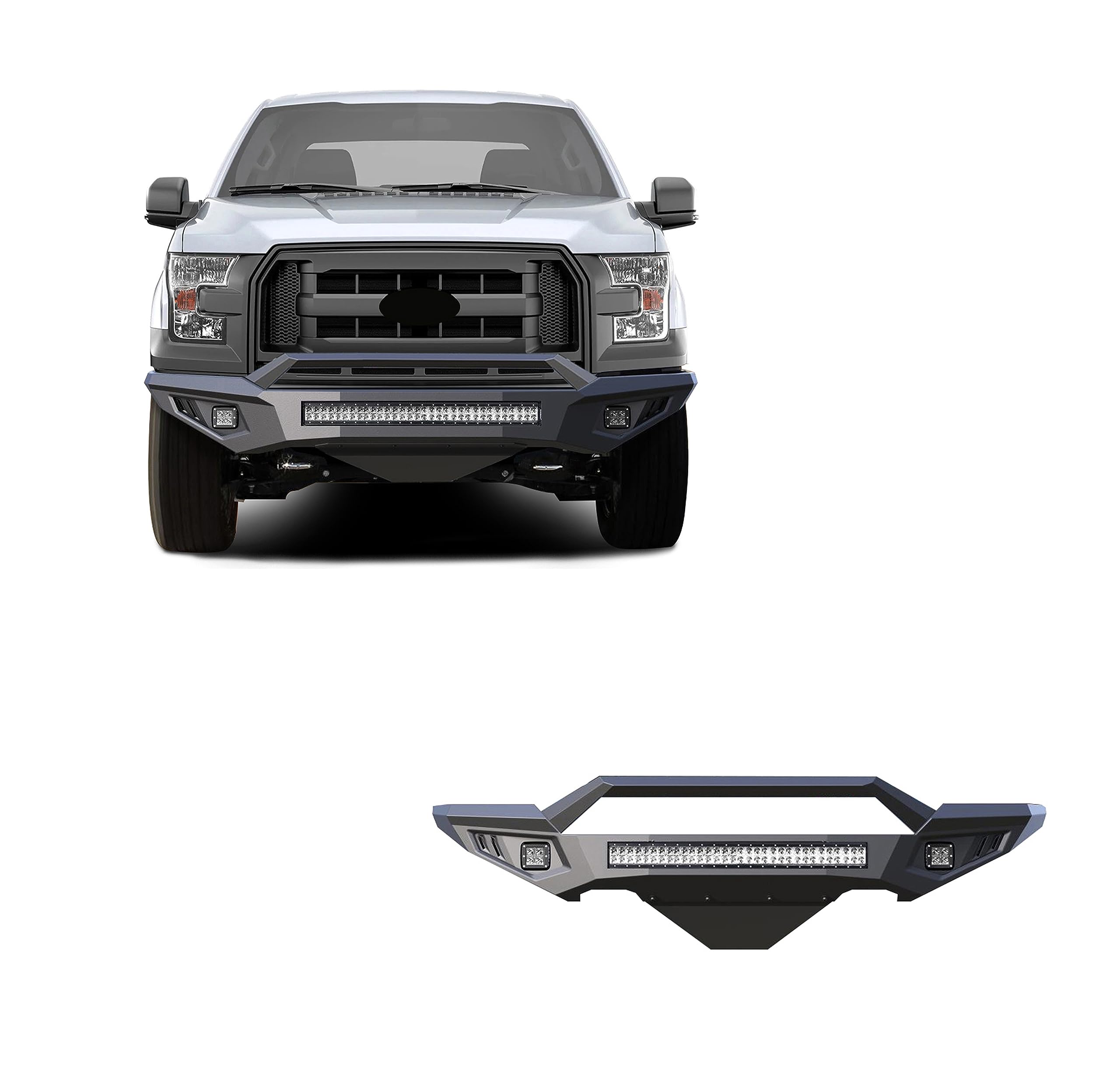 Armour II Heavy Duty Black Horse Front Bumper Kit Matte Black Compatible with 2015-2017 Ford F-150-AFB-F117-K2