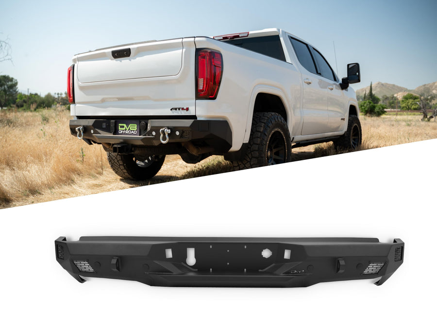 DV8 Offroad Rear Bumper Spec Series Compatible with 2019-2024 GMC Sierra & Chevy Silverado 1500 | Two 3-inch Pod Light Mounts | Integrated D-Ring Mounts | Fully Bolt-On Installation