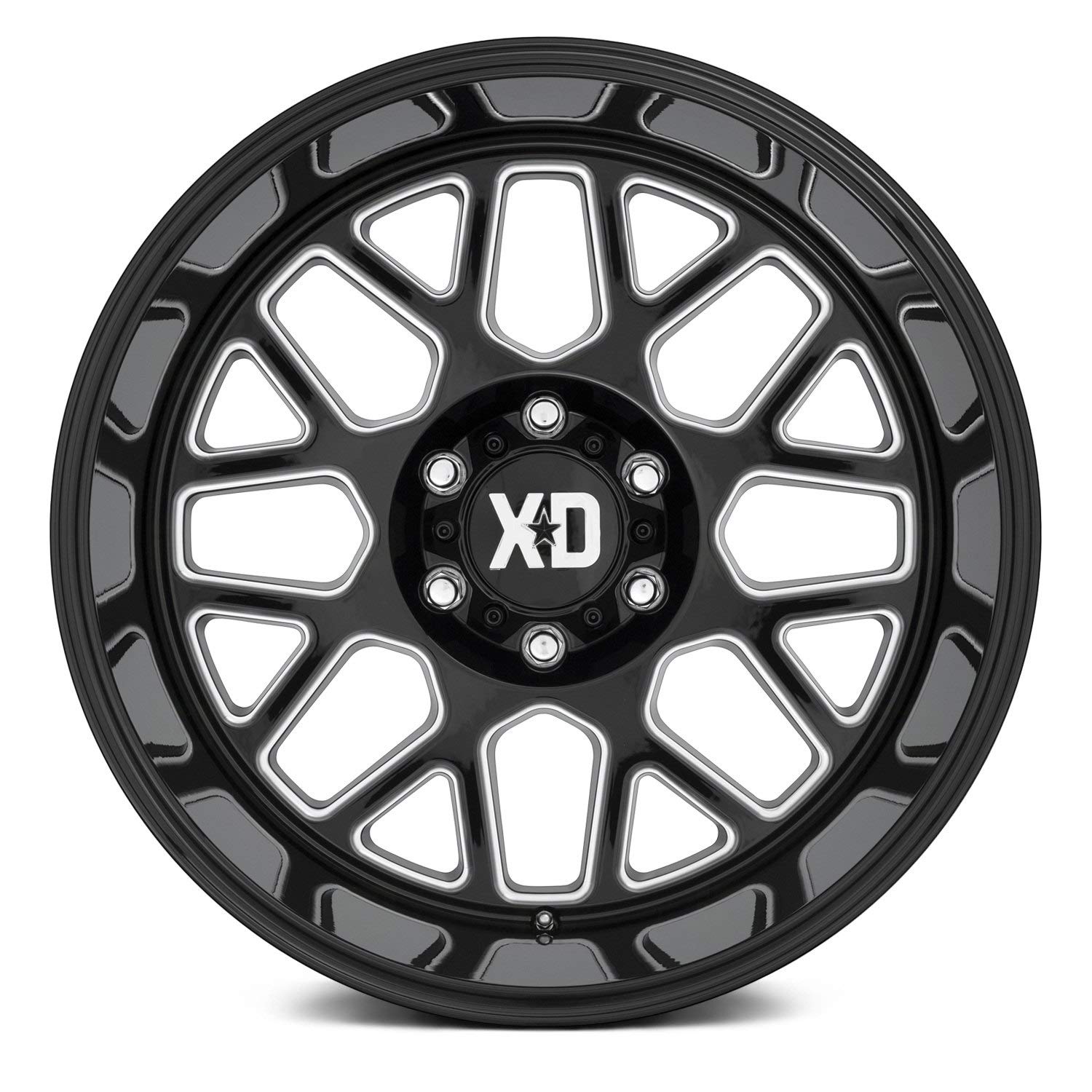 Xd849 Grenade 2 Gloss Black Milled Wheel XD Wheels with Alloy Steel (24 x 12. inches /6 x 106 mm, -44 mm Offset)