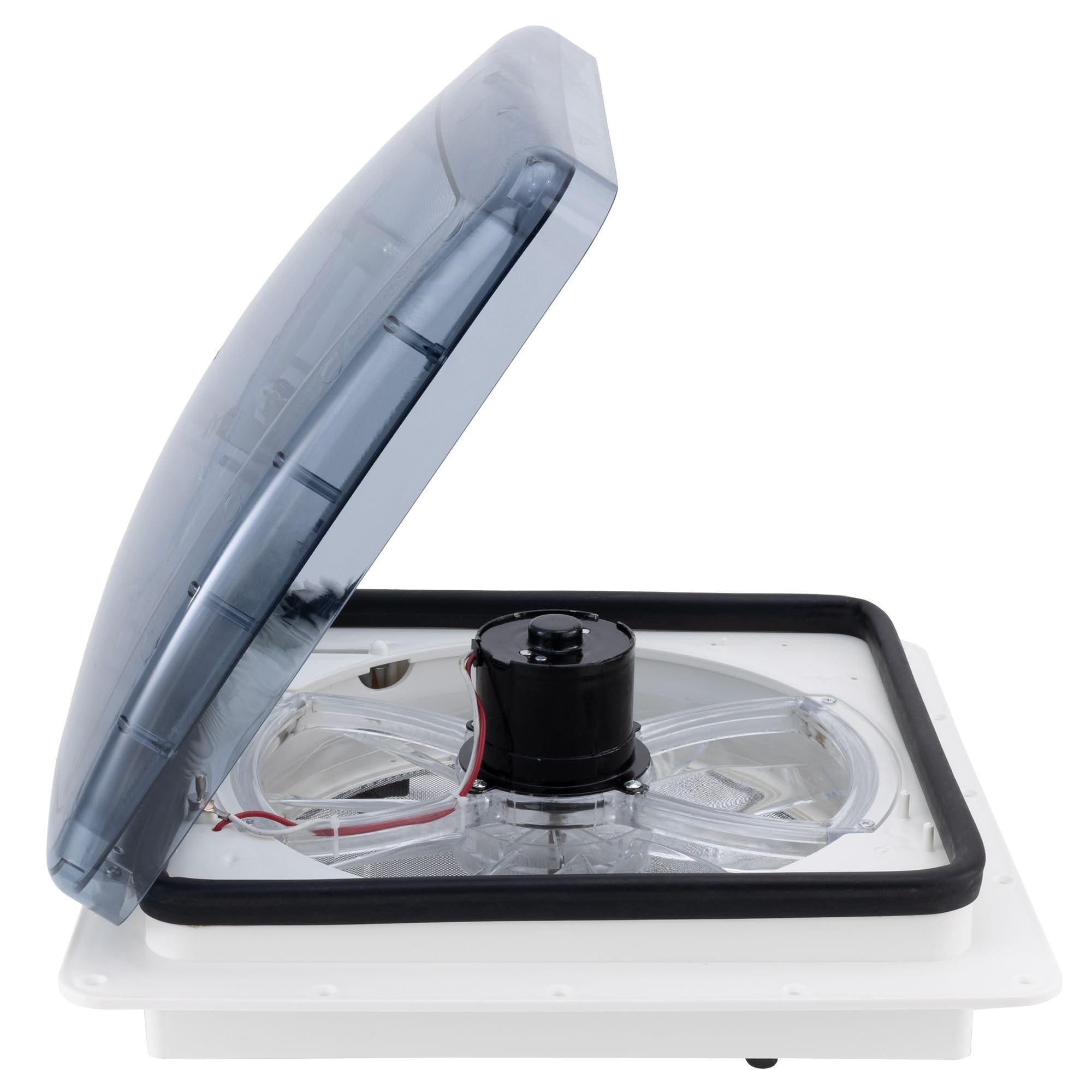 Zephyr RV HENG'S INDUSTRIES 14" Roof Vent Fan | Clear Lid | Manaul Crank | White Screen Frame, Collar, & 6" Square Garnish | SV0112-G4 / 70112V-G4