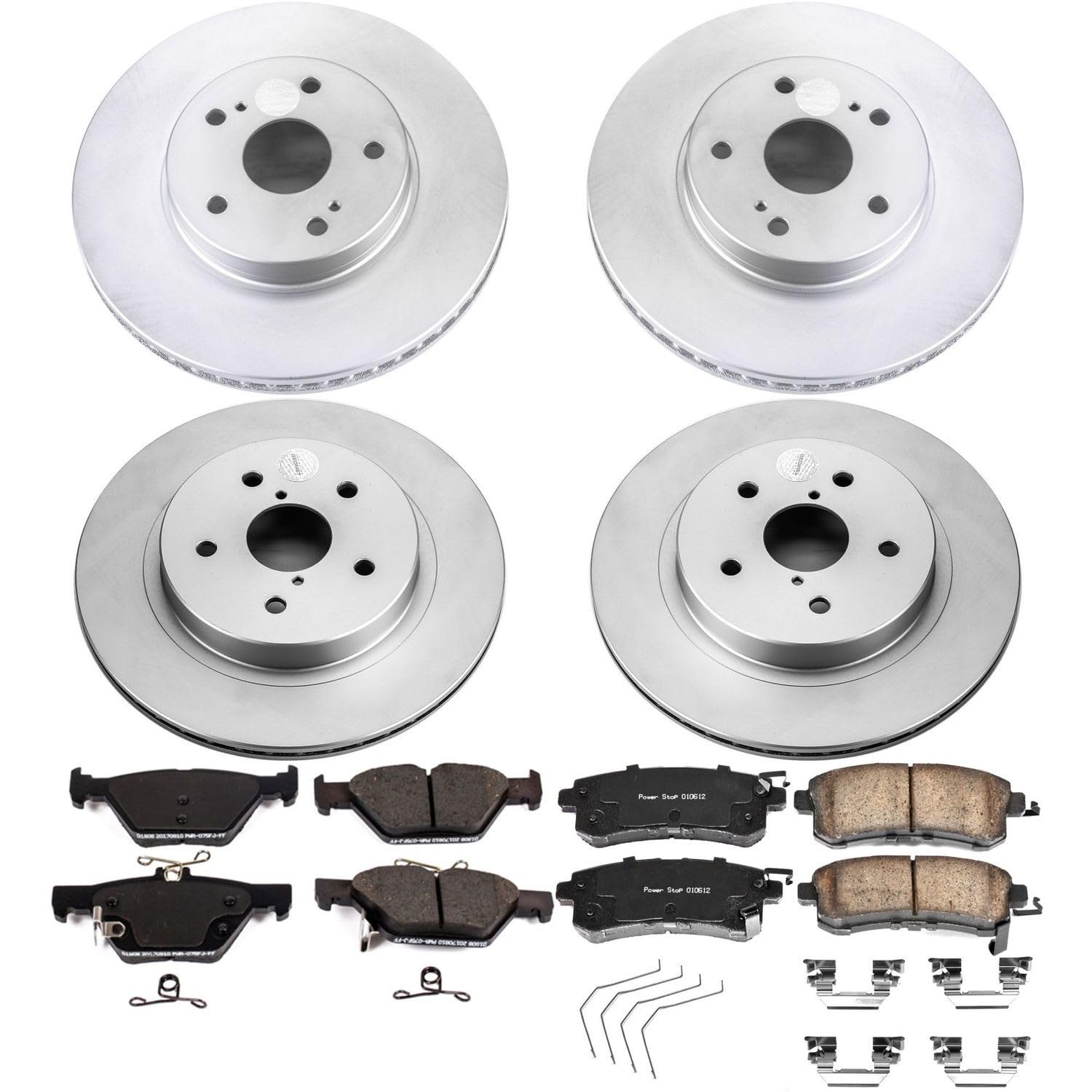 Power Stop Coated Brake Rotor and Ceramic Brake Pads CRK7357- Front & Rear For Subaru Legacy 2016-2019 [Model Specific]