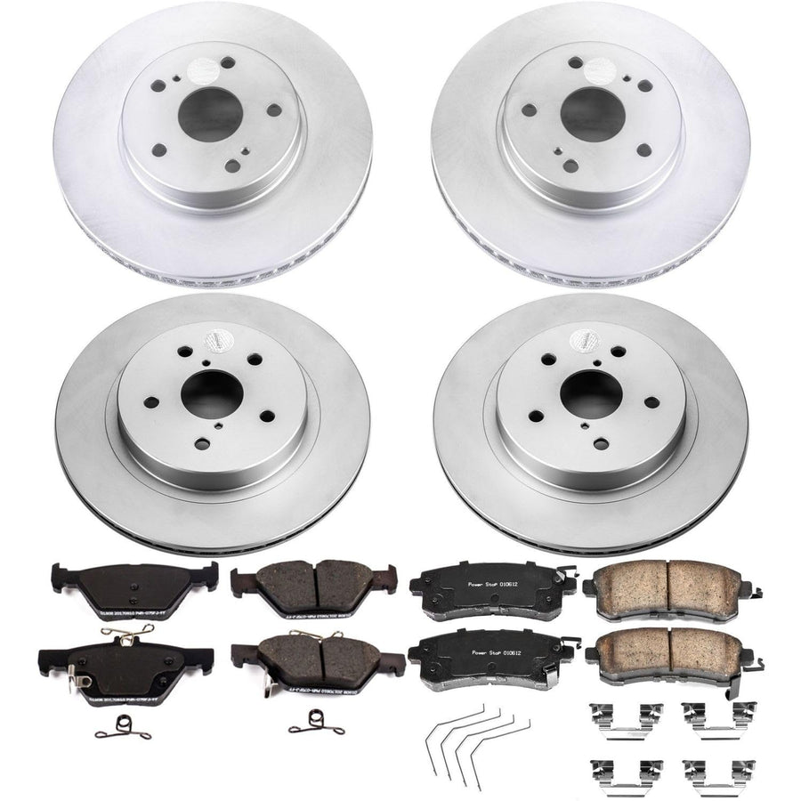 Power Stop Coated Brake Rotor and Ceramic Brake Pads CRK7357- Front & Rear For Subaru Legacy 2016-2019 [Model Specific]