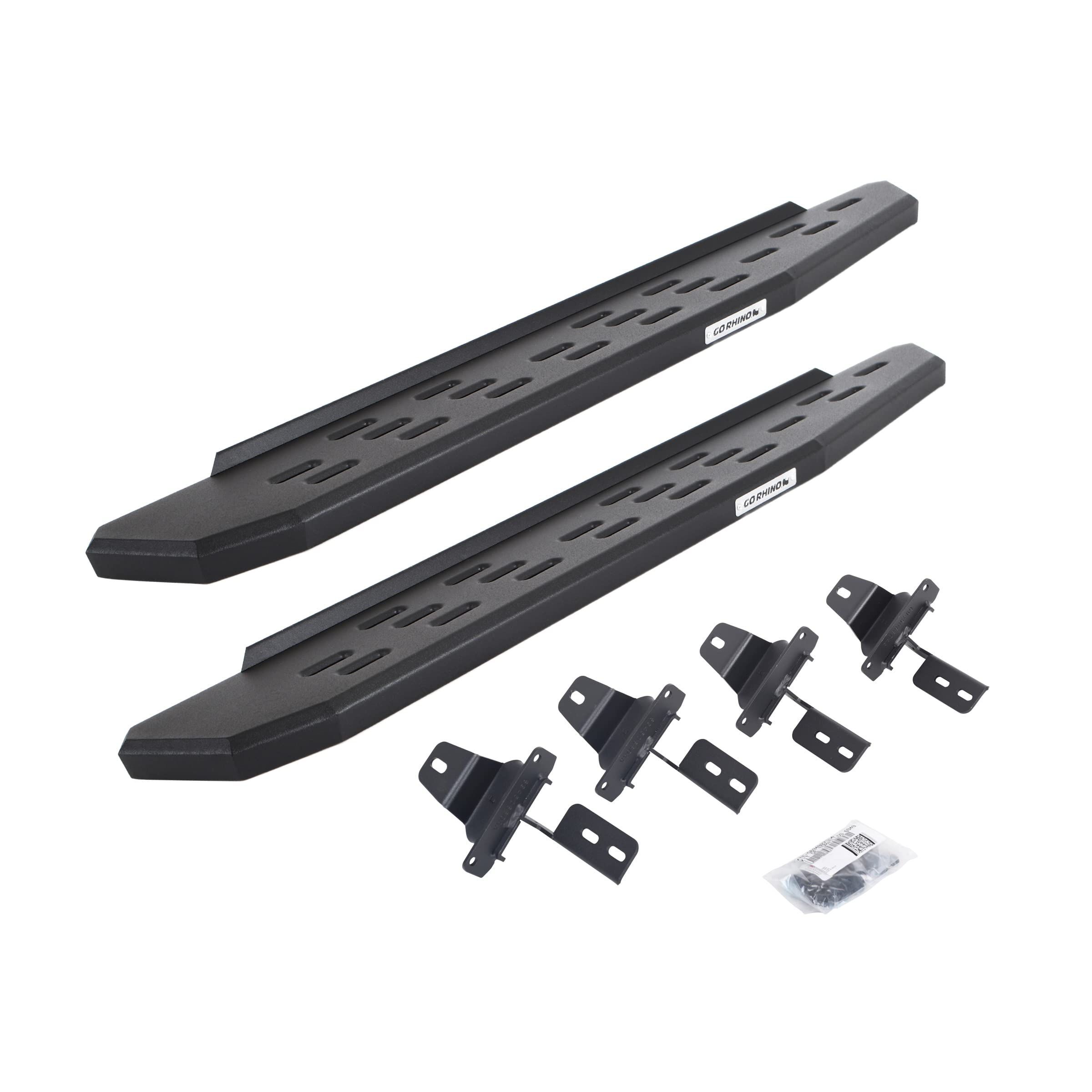 RB30 Running Boards & Brackets Go Rhino | Galvanized Steel, Textured Black | 69692748PC | Fits 2018-2024 Jeep Wrangler JL, 2-Door