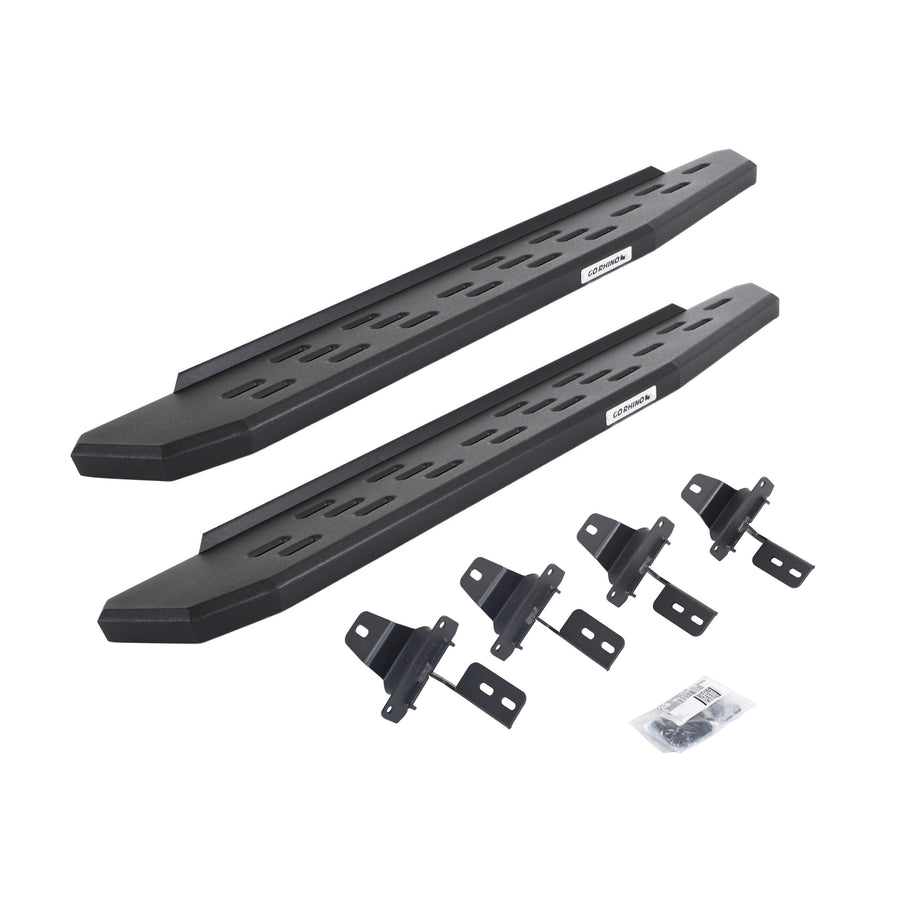 RB30 Running Boards & Brackets Go Rhino | Galvanized Steel, Textured Black | 69692748PC | Fits 2018-2024 Jeep Wrangler JL, 2-Door