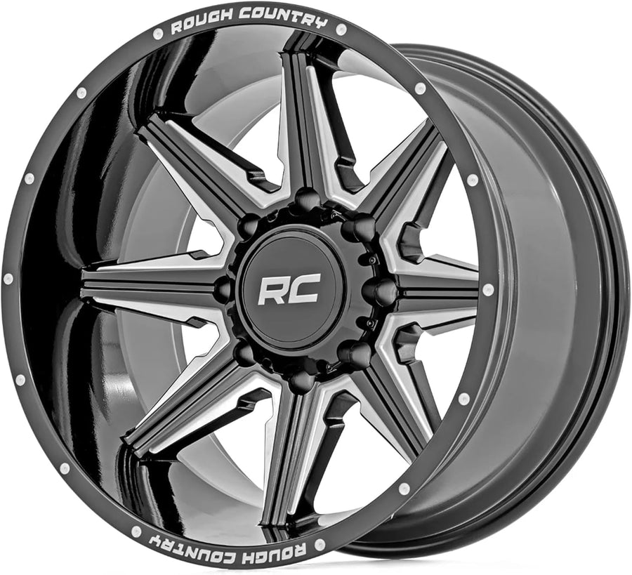 91M Series Rough Country One-Piece Aluminum Wheel - 20x12, 8x6.5" Bolt Pattern, 44mm Offset, Gloss Black