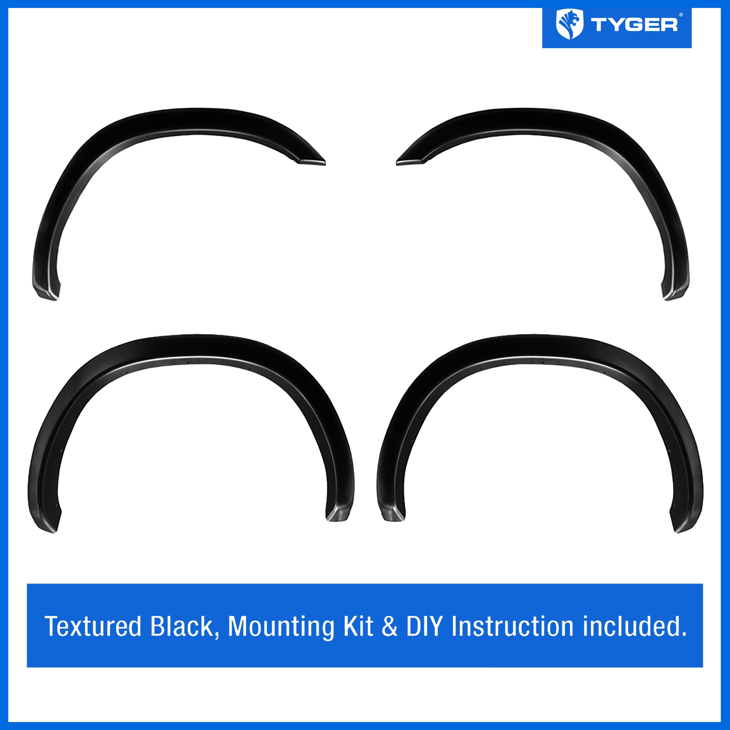 Tyger Auto Fender Flare 2002-2008 Compatible with Dodge Ram 1500; 2003-2009 2500 3500 8' Bed, Fine-Textured Black Paintable Factory Style 4pc | TG-FF6D4208