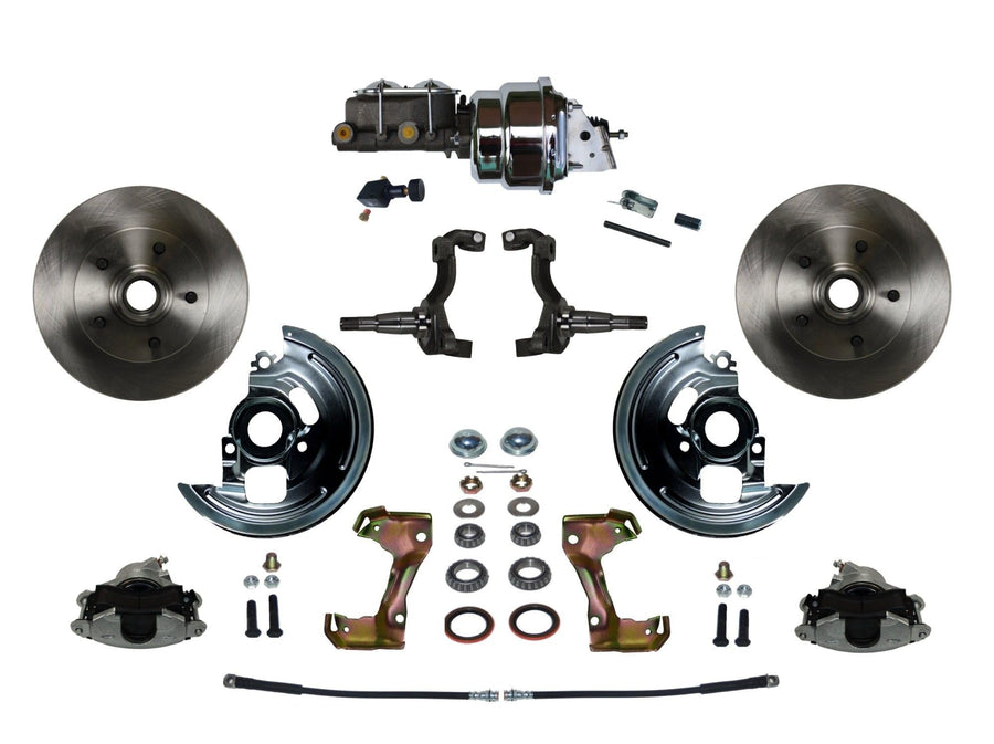 Power Front Disc Brake Conversion Kit LEED BRAKES With 7" Dual Chrome Booster Cast Iron Chrome Top M/C Adjustable Proportioning Valve