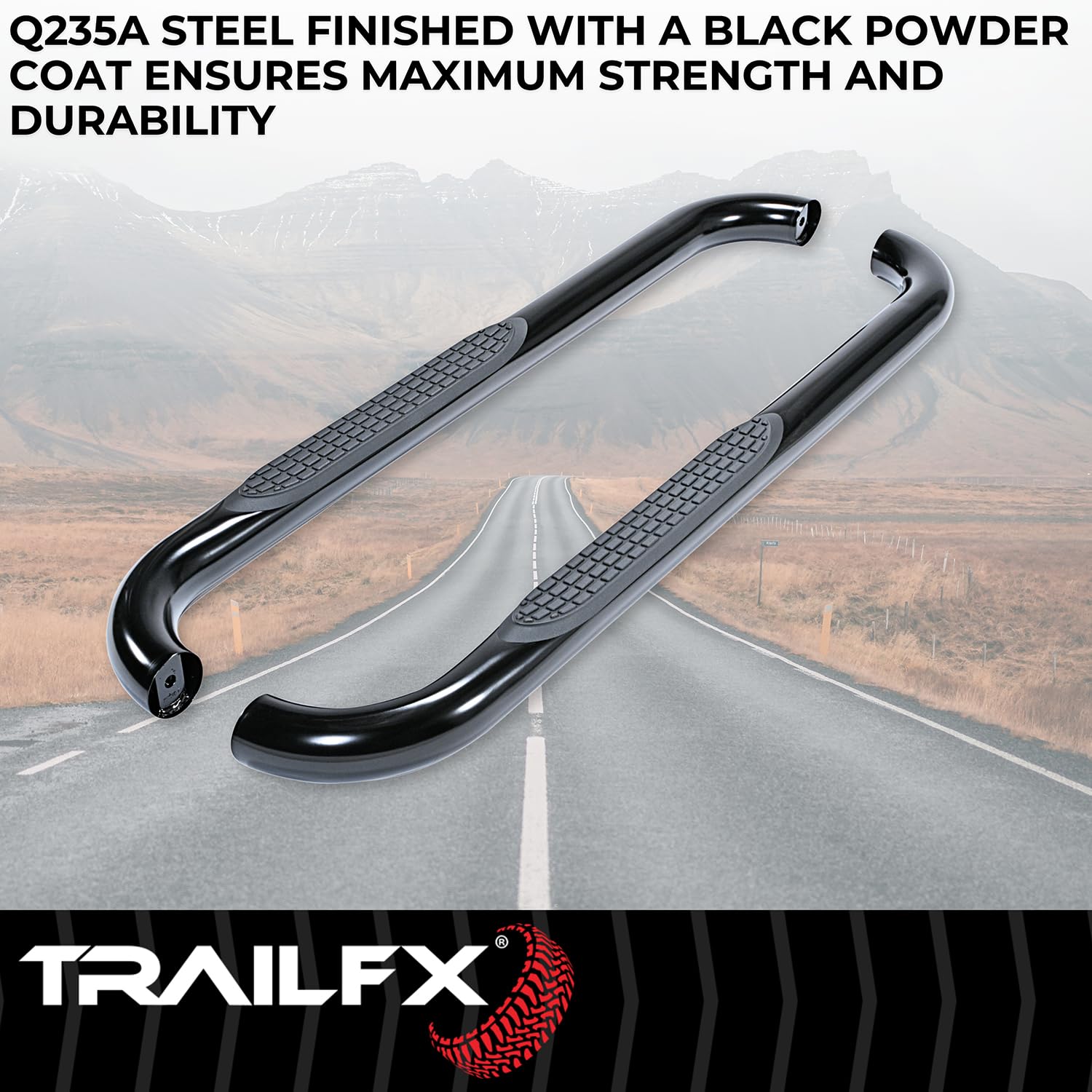 Nerf Bars TrailFX Fits Chevrolet Silverado 1500 Standard Cab 2007-2018 Black Powder Coated Steel 3-Inch Round Bent Set of 2 Running Boards Rocker Panel Mount with Installation Hardware TrailFX A0032B
