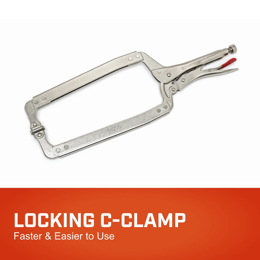 Locking C-Clamp Crescent - Heavy-Duty, Adjustable Metal Clamp with Compound Action & Hex Key Receiver - C18CCSN - 18", Red
