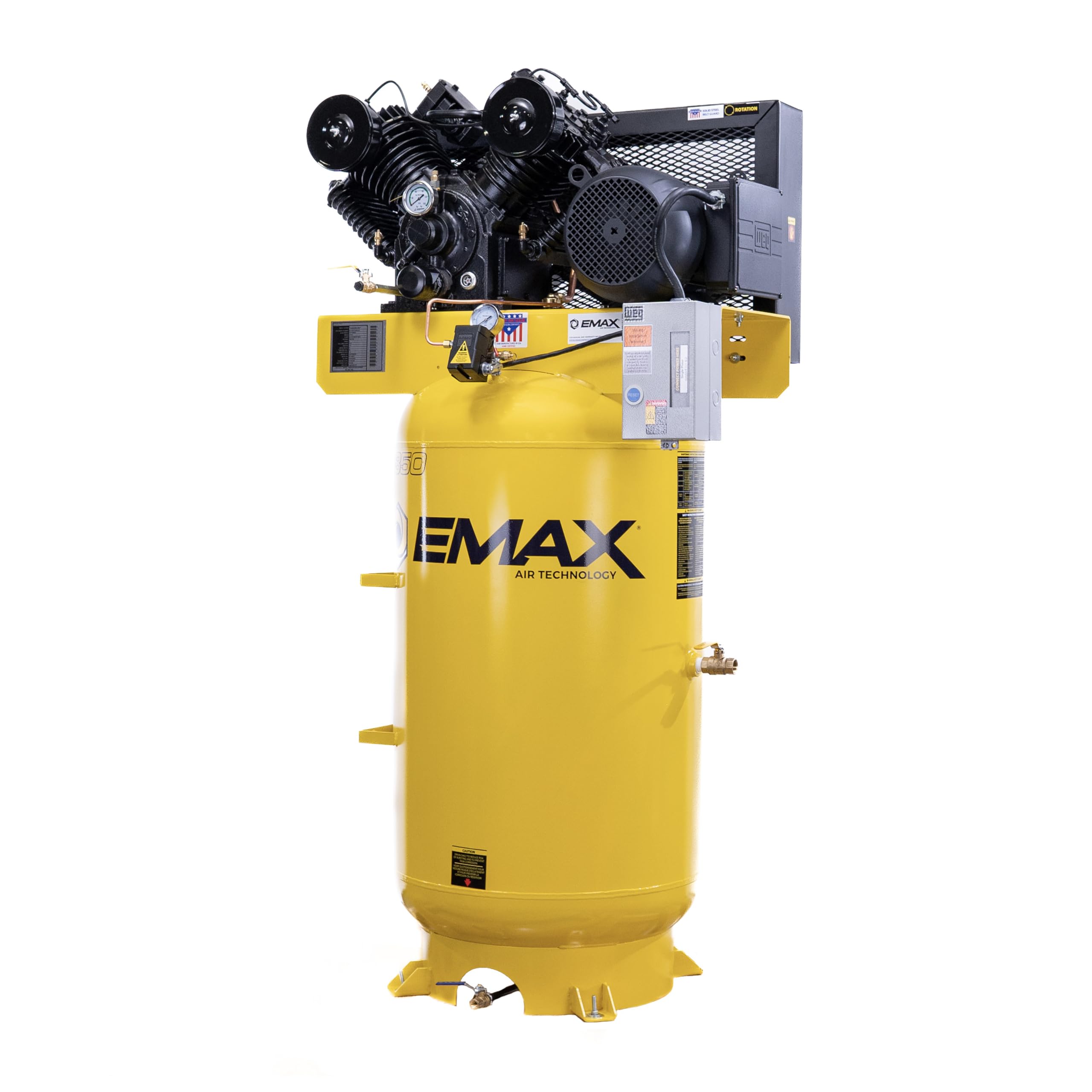 EMAX E350 Air Compressor Stationary - 10 HP 80 Gal 2 Stage Single Phase Industrial Compressor with Pressure Lubricated Pump and Super Quiet System - Made in the USA - EI10V080V1