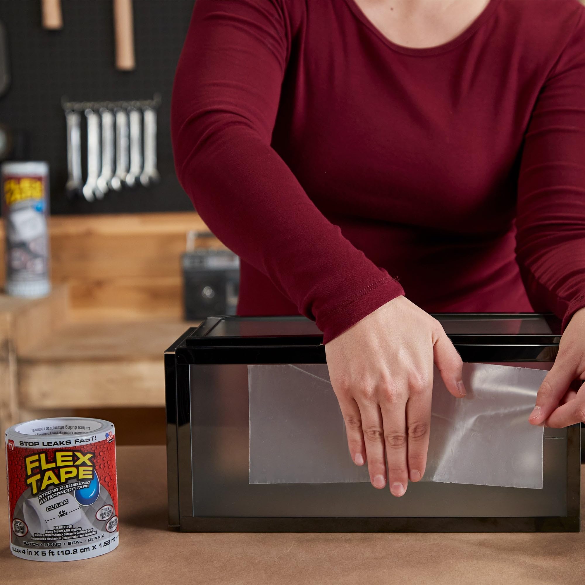 MAX Flex Tape, Original Thick Flexible Rubberized Waterproof Tape - Seal and Patch Leaks, Works Underwater, Indoor Outdoor - Home RV Roof and Pool Repairs, Clear, 8 in x 25 ft, Pack of 1