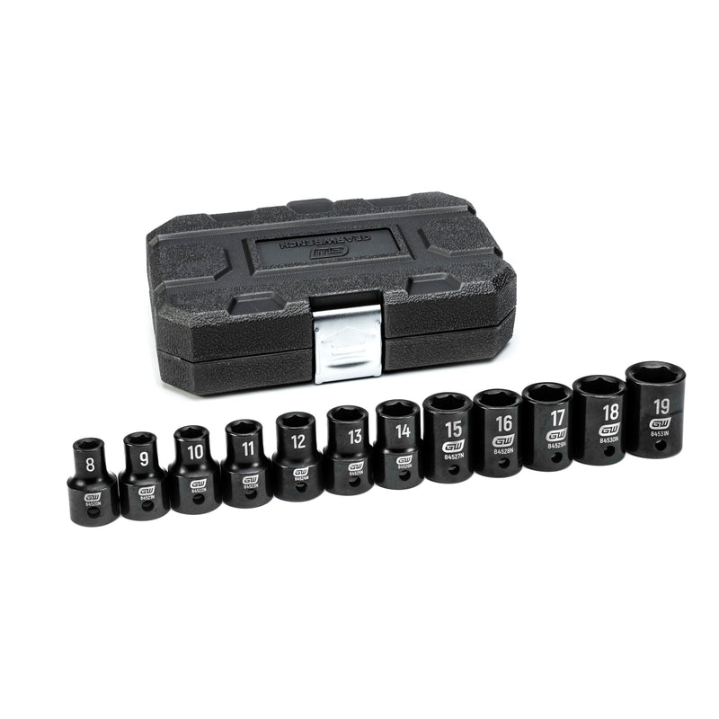 12 Pc. GEARWRENCH 1/2" Drive 6 Pt. Standard Impact Socket Set, SAE - 84931N