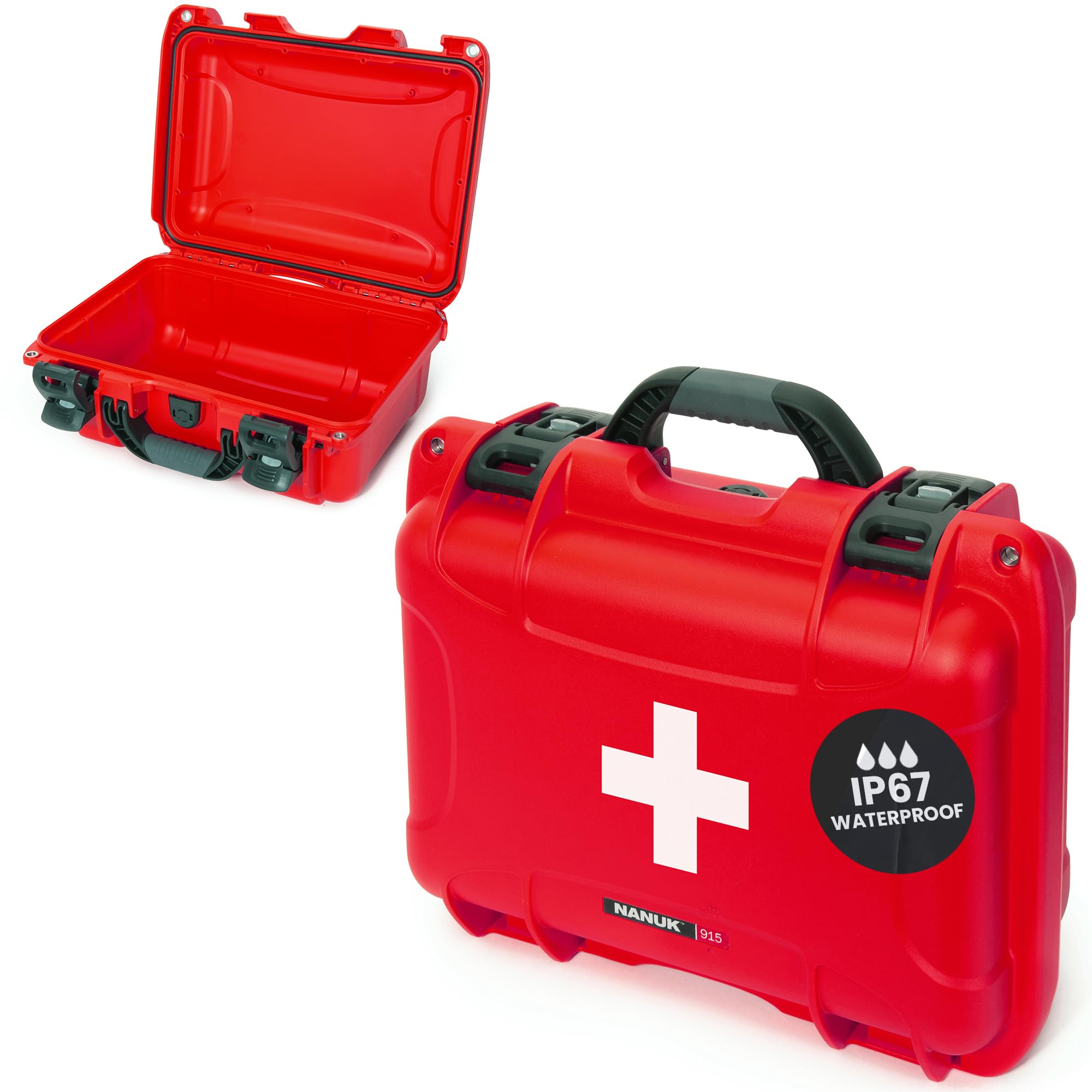 NANUK Waterproof 915 First Aid Box Empty – Durable, Medical First Aid Organizer Case, IP67-Rated, Dustproof, Impact-Resistant, and Floats (13.8" x 9.3" x 6.2") – Red