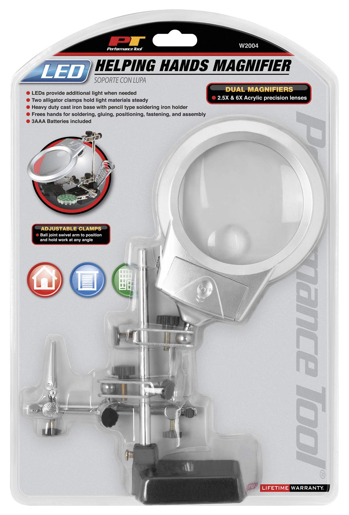 LED Magnifying Lamp Performance Tool W2004 with Adjustable Clamps and Dual Magnifiers - 25X and 6X, Ideal for Soldering, Assembly and Repair Work