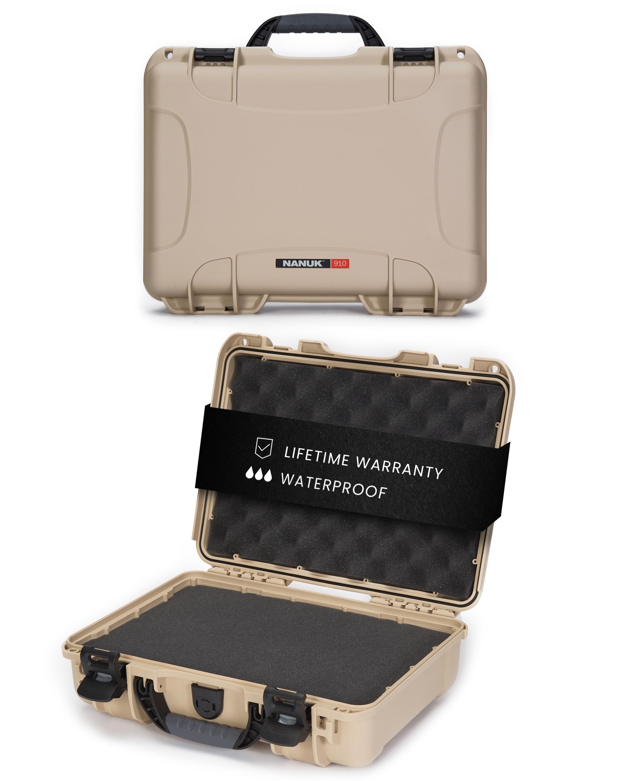 Hard Case NANUK 910 with Customizable Cubed Foam, IP67 Waterproof & Crushproof, Rugged Construction for Ultimate Protection, Made in North America – Tan (14.3” x 11.1” x 4.7”)