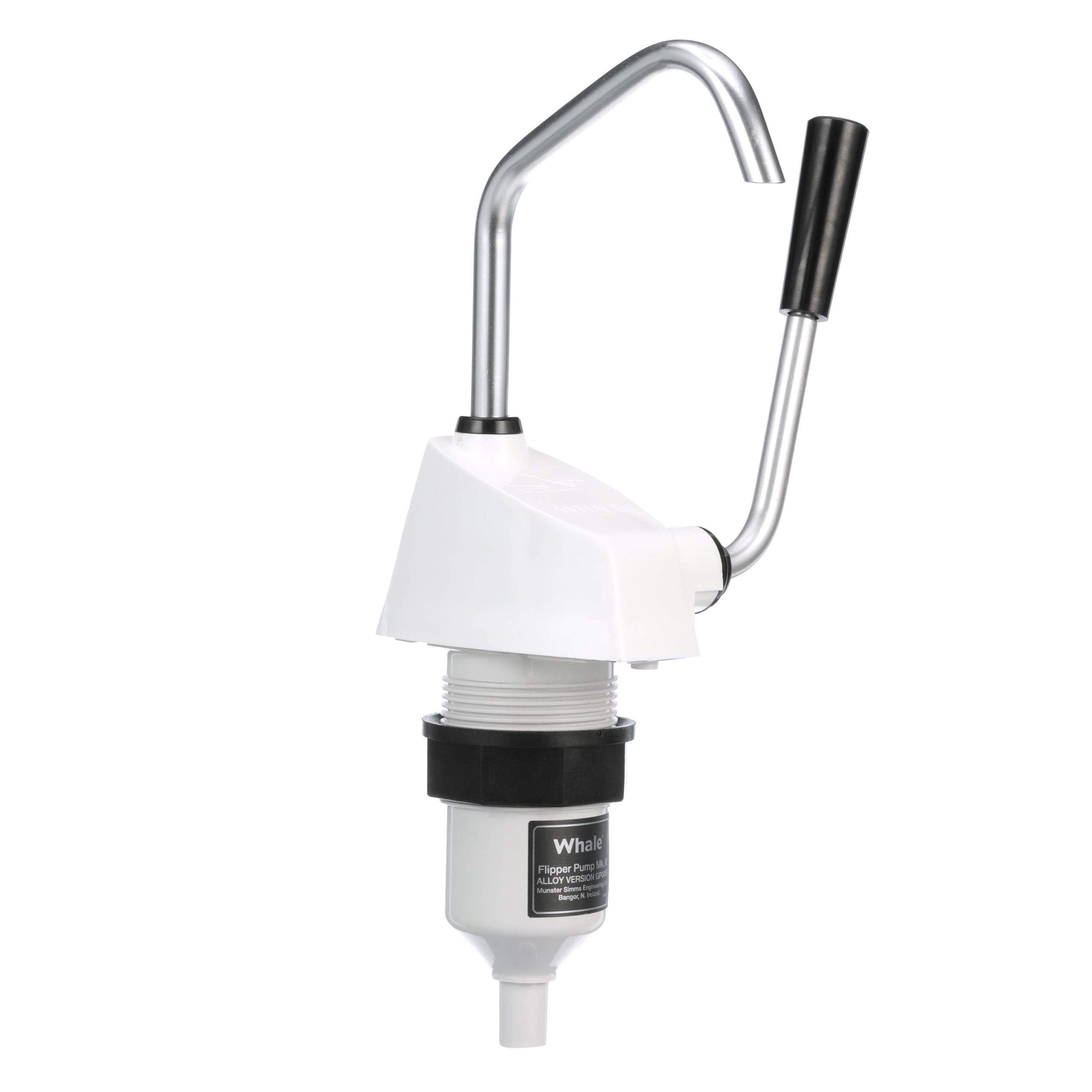 Whale Flipper Pump Mk 4 Hand-Operated Galley Water Pump, 1/2-Inch Flexible Hose Connection, Max Flow Rate 1.85 GPM, Suitable for Fresh or Saltwater