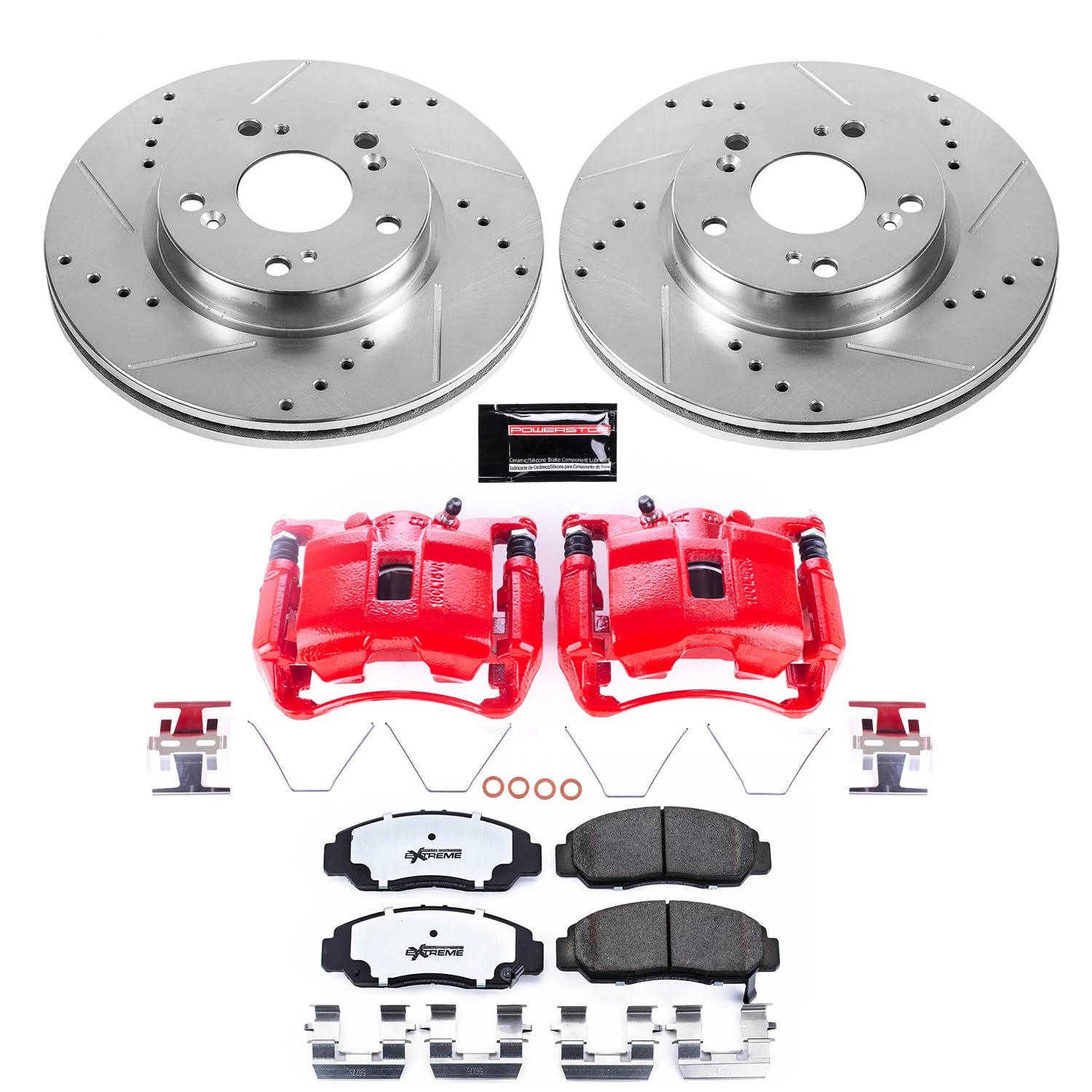 Power Stop Z26 Street Warrior KC6766-26 Front Caliper Kit-Rotors, Carbon-Fiber Ceramic Brake Pads, Calipers For Honda Civic 2012-2015 [Model Specific]
