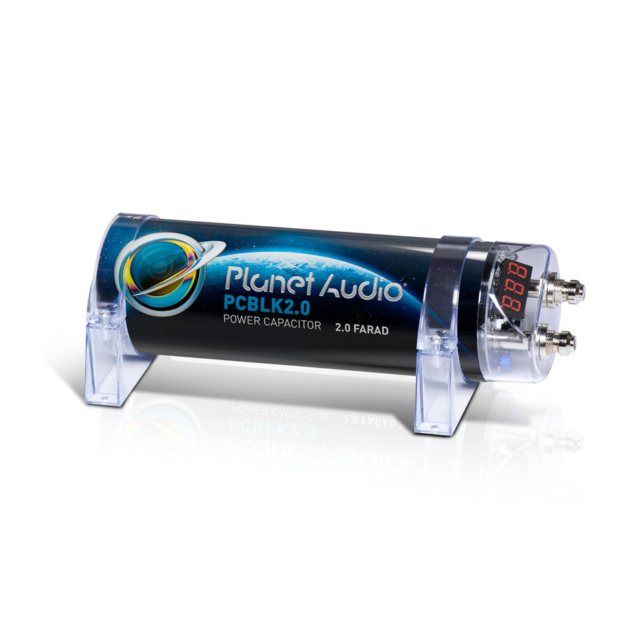 Car Capacitor Planet Audio PCBLK2.0 - 2 Farad, Energy Storage, Enhance Bass from Stereo, Warning Tones, LED Voltage Meter