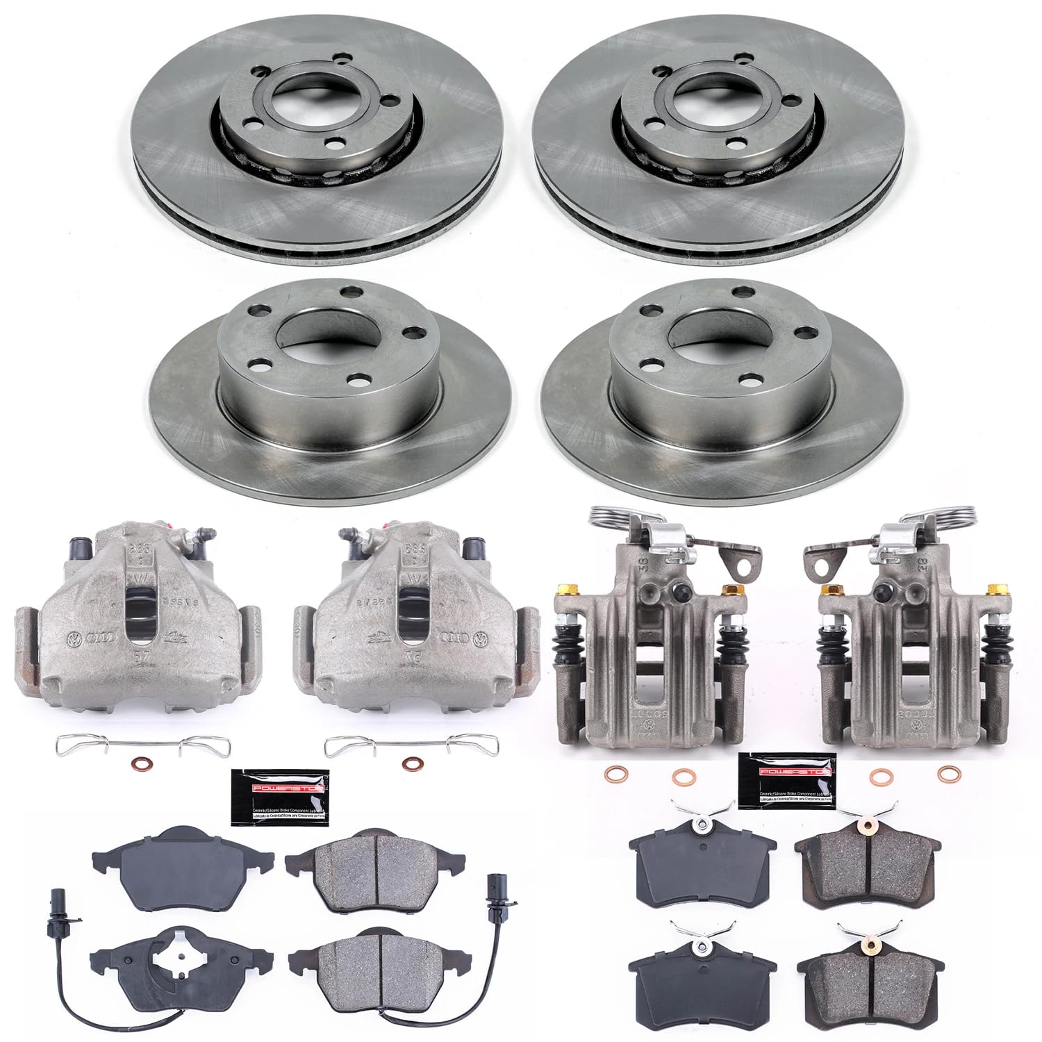 Power Stop KCOE529 Replacement Autospeciality Front and Rear Caliper Kit- OE Rotors, Ceramic Brake Pads, Calipers For Audi A6 1998-2001, Volkswagen Passat 2000-2005 [Model Specific]