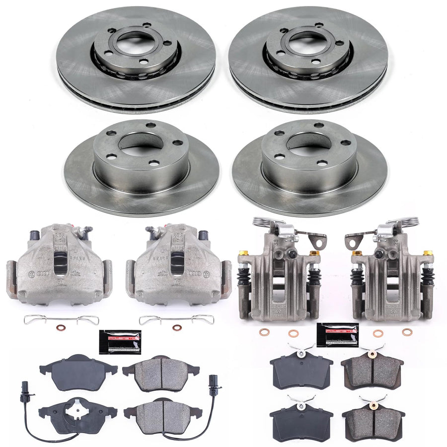 Power Stop KCOE529 Replacement Autospeciality Front and Rear Caliper Kit- OE Rotors, Ceramic Brake Pads, Calipers For Audi A6 1998-2001, Volkswagen Passat 2000-2005 [Model Specific]