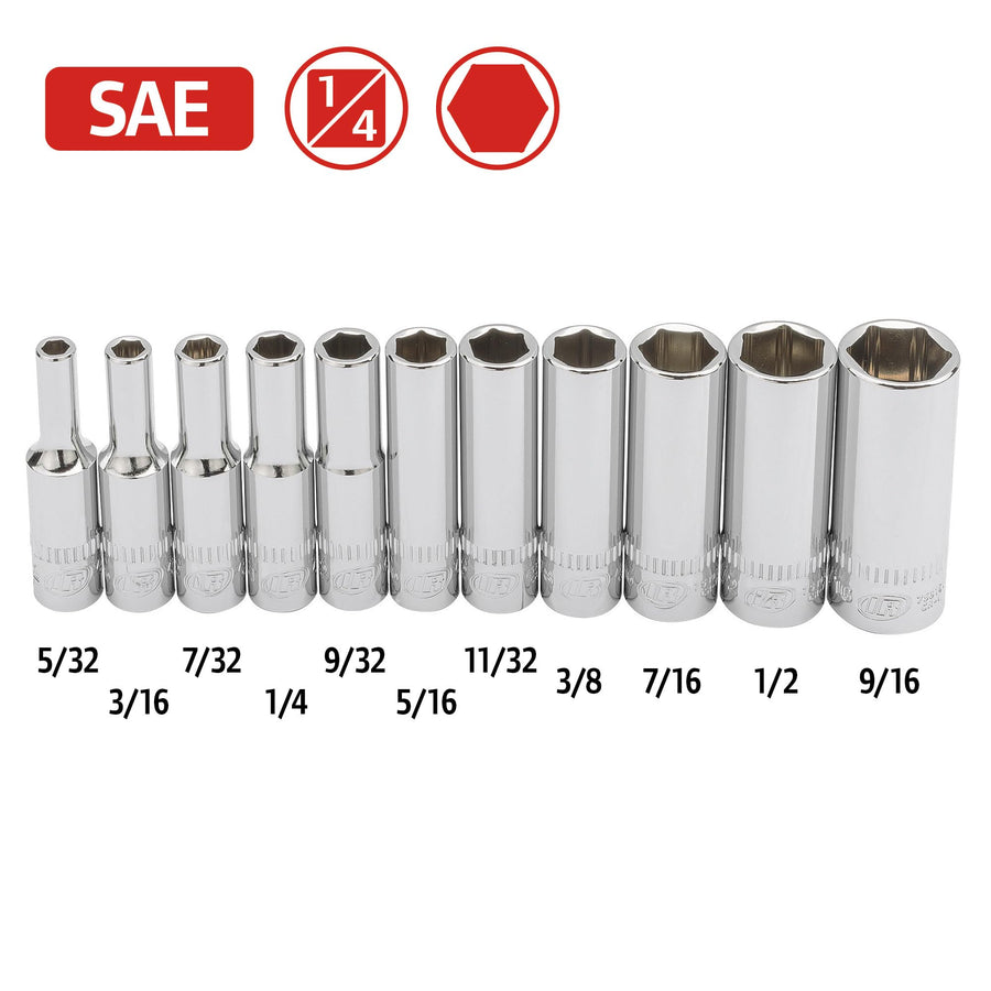 11 Pc. Ingersoll Rand 1/4 in. Drive Deep Socket Set - SAE 6 Pt.- 752046