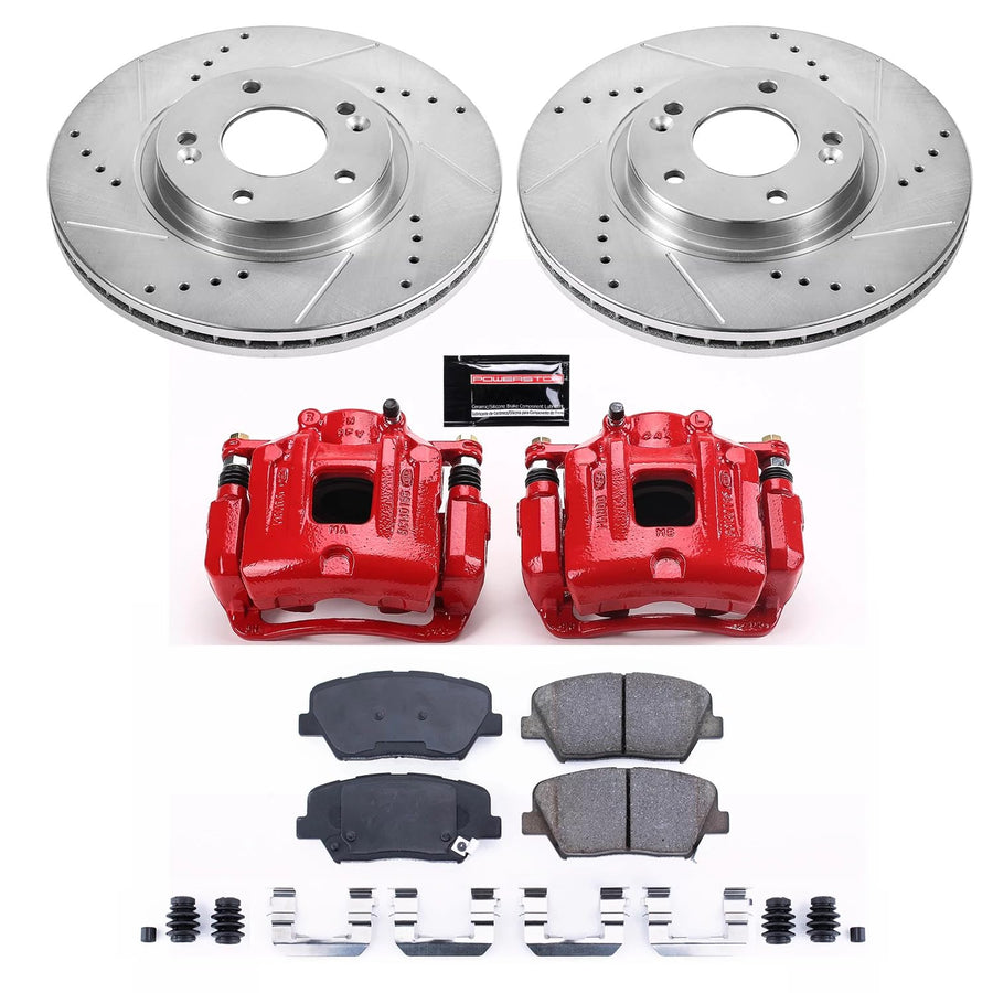 Power Stop Z23 Evolution KC5926 Front Caliper Kit-Drilled/Slotted Rotors, Carbon Ceramic Brake Pads & Calipers For Hyundai Santa Fe 2010-2012, Kia Sorento 2011-2013 [Model Specific]