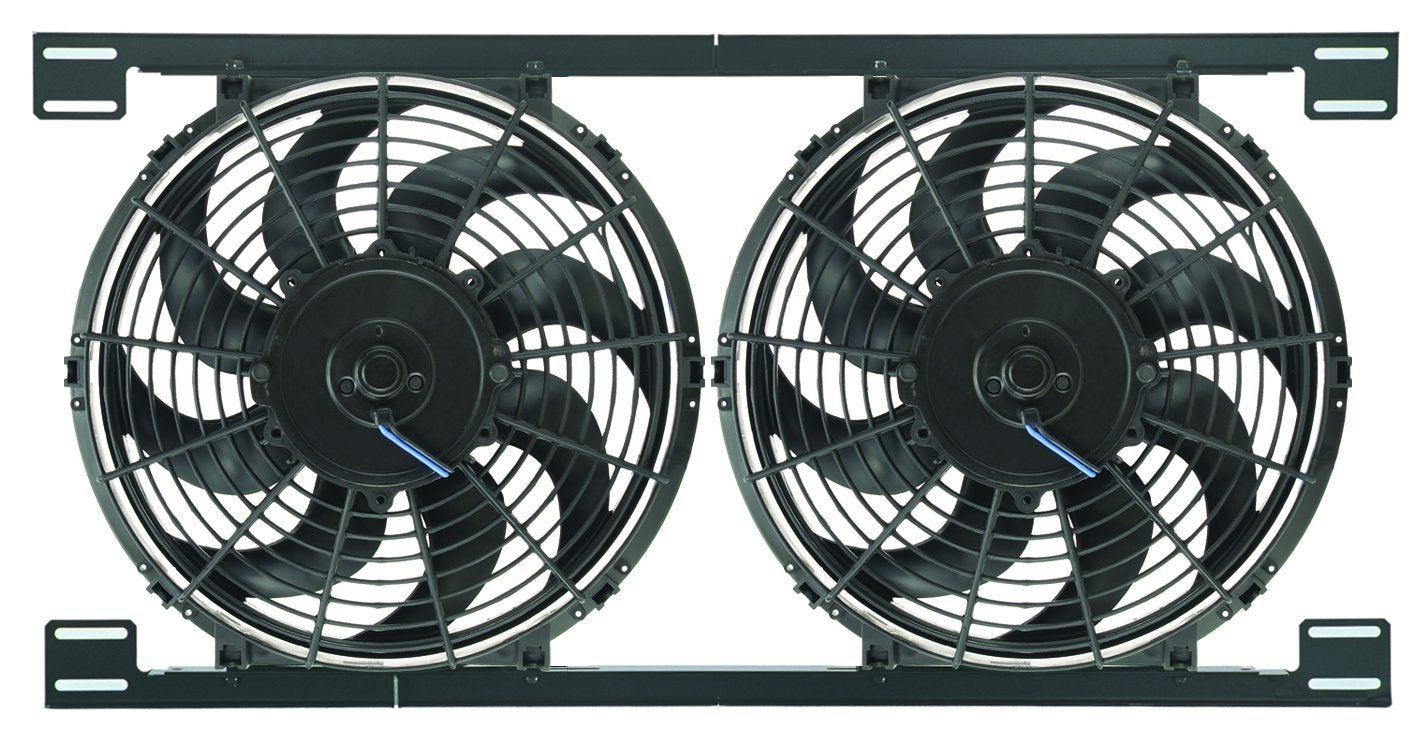 Dual Derale 12" Tornado Electric Fan Assembly with Brackets , Black