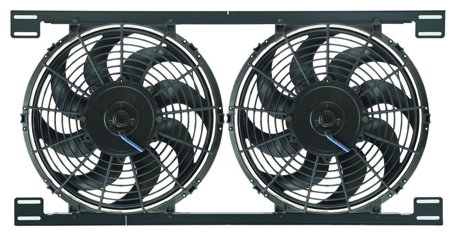 Dual Derale 12" Tornado Electric Fan Assembly with Brackets , Black