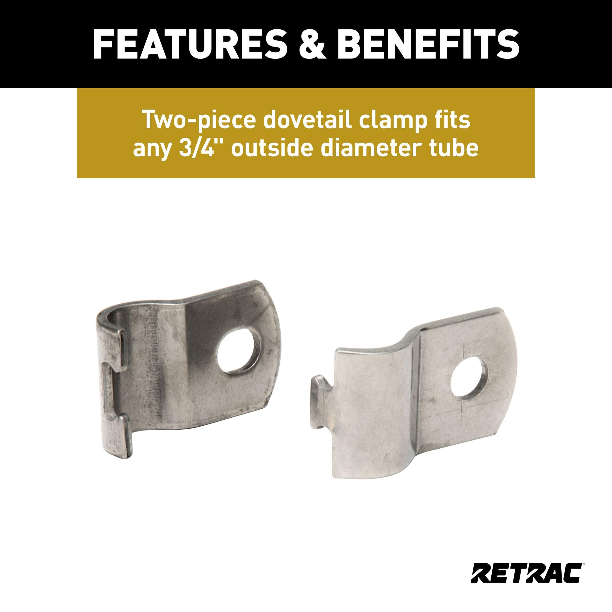 3/4-Inch Stainless Steel Dovetail Mirror Clamp Retrac 607961, 3/8-In Holes
