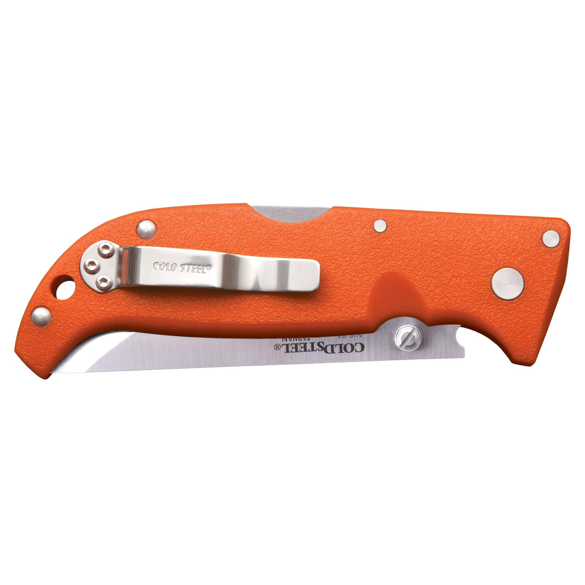 Cold Steel 3.5in Finn Wolf AUS8A Razor-Sharp Straight Back Blade 4.375in Griv-Ex Blaze Orange Handle Hunting Folding Knife, Boxed