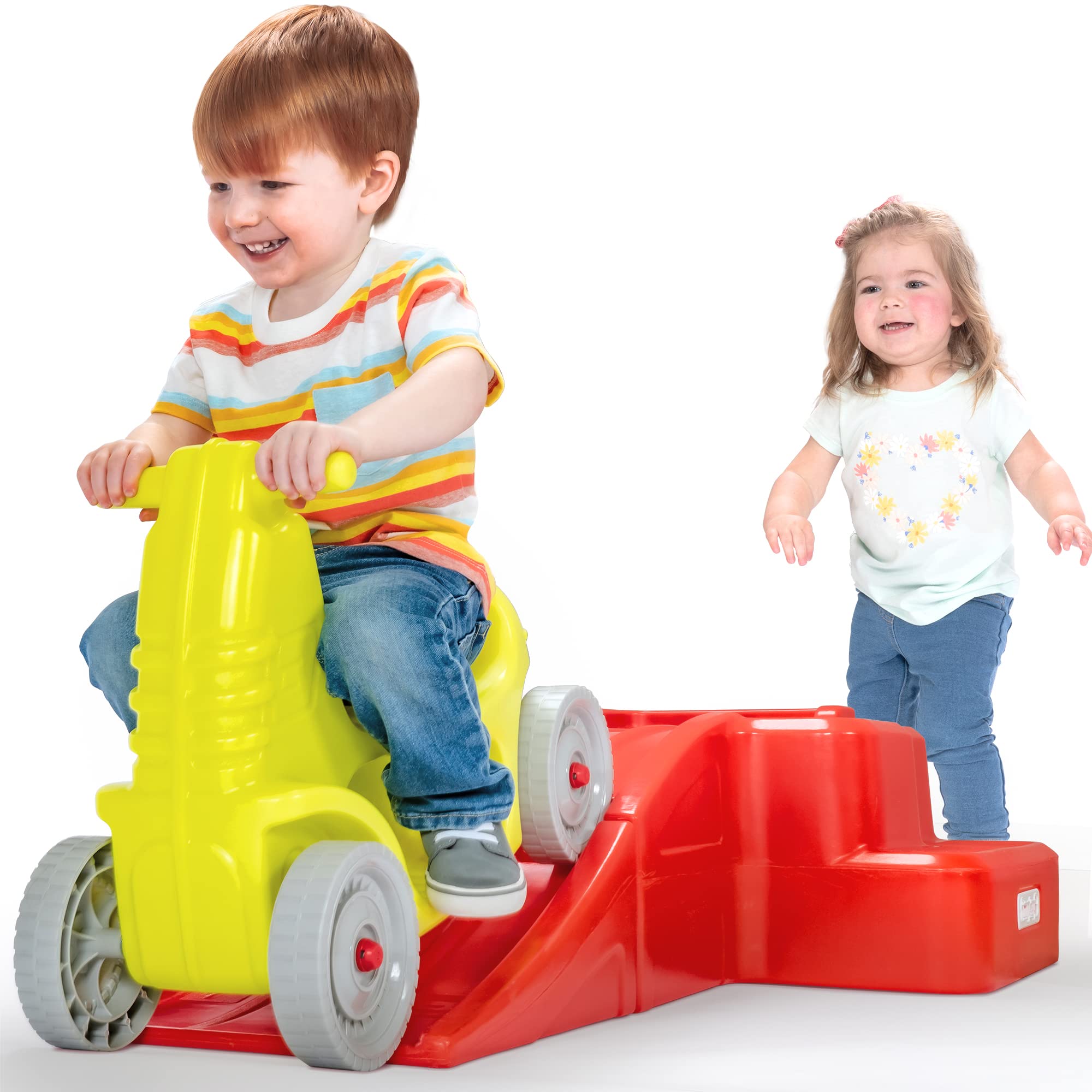 Downhill Thrill Simplay3 Kids Roller Coaster Indoor-Outdoor Ride-on Toy, with Blue Ride-on Car, Coaster Ramp and Clicking Wheels, for Kids Age 2-5 Years, Made in The USA