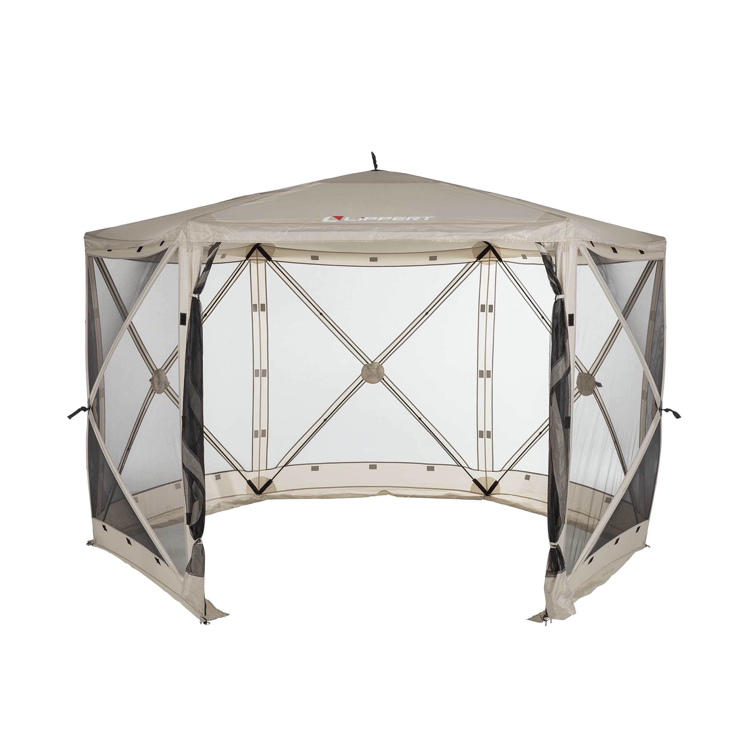 Lippert Popup Picnic Gazebo Tent for Camping, Patios and Easy Outdoor Shelter - 12' x 12', Brown