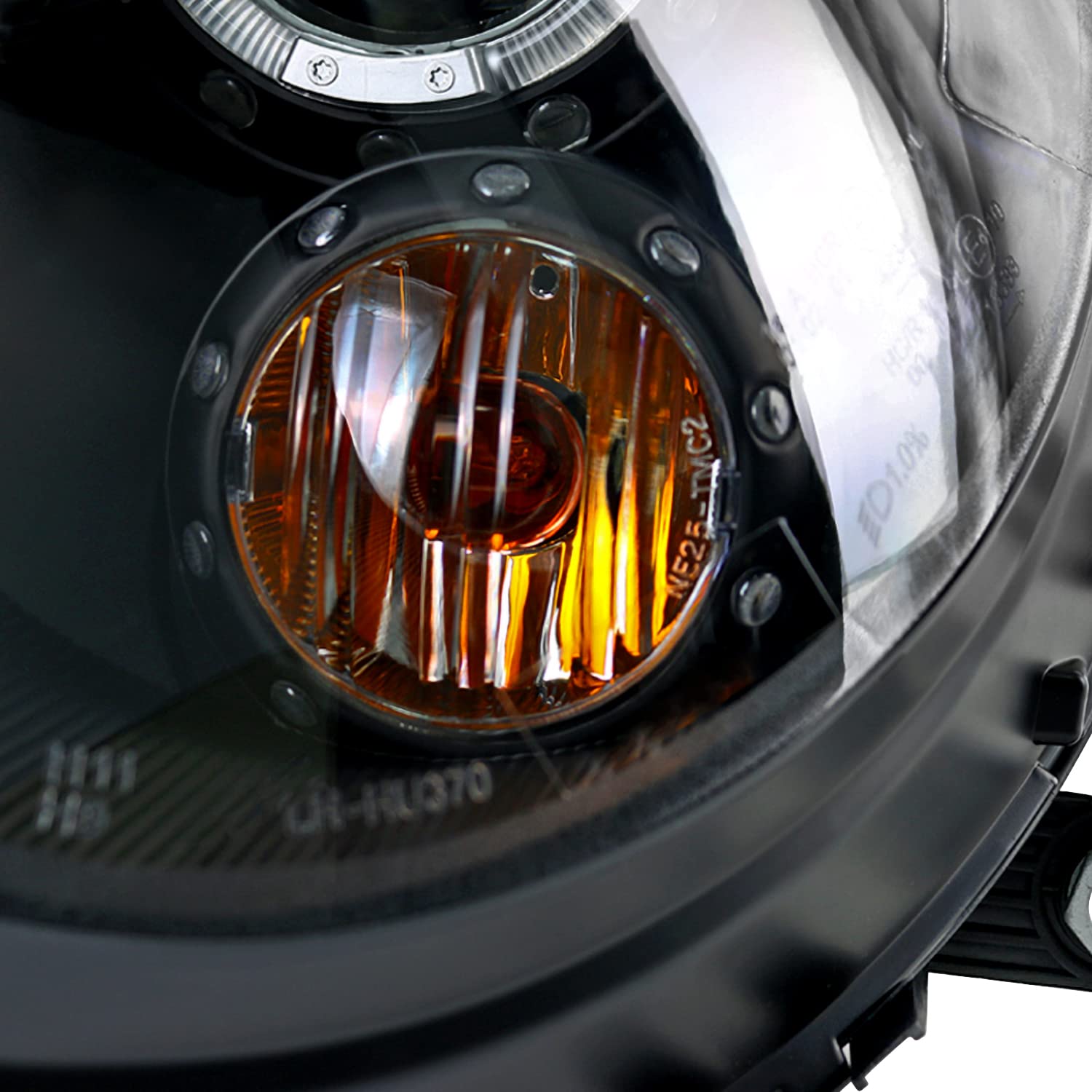 Halo Ring Black Projector Headlights SPEC-D TUNING Compatible with 2007-2013 R56 MINI Cooper Models, Left + Right Pair Headlamps Assembly