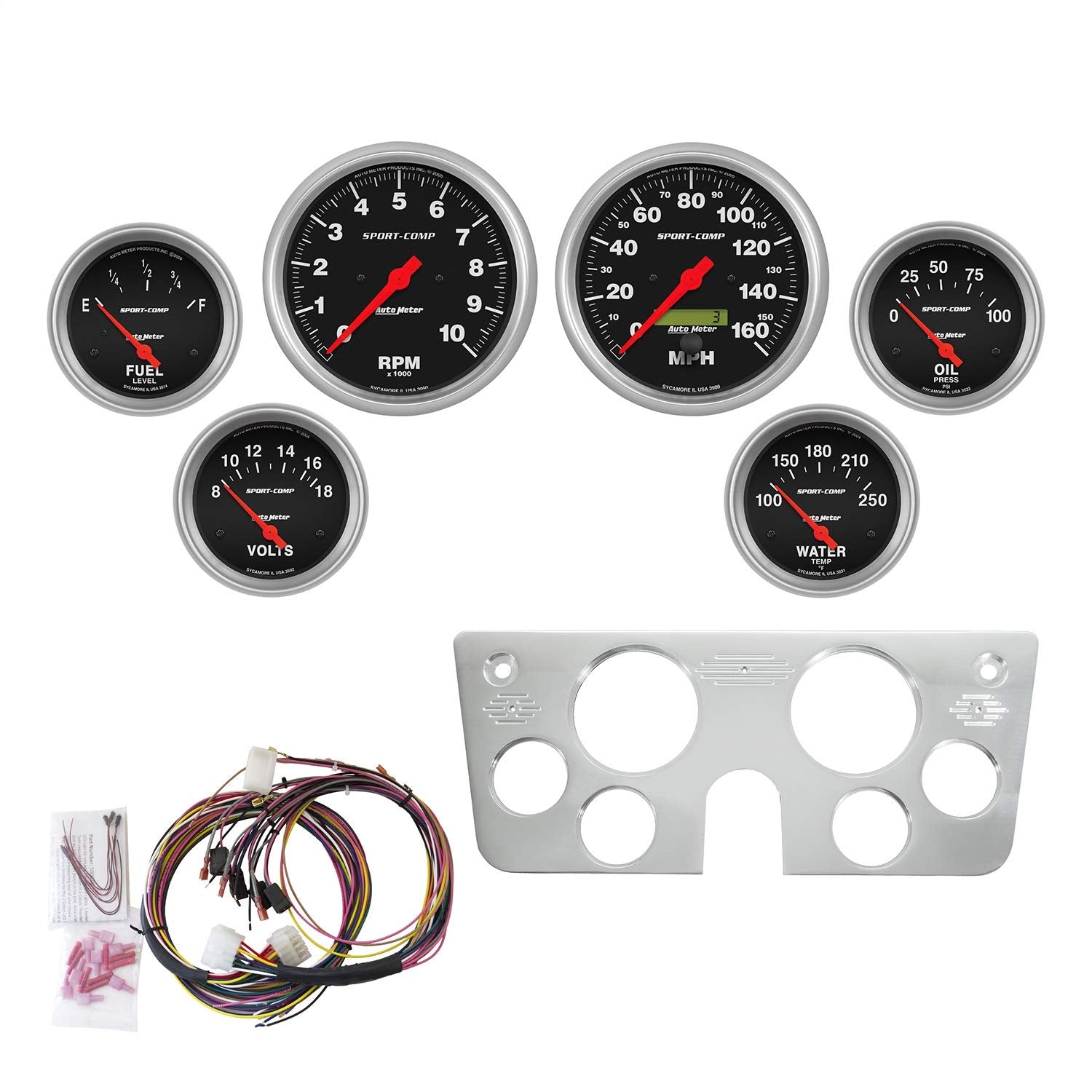 Gauge Kit AutoMeter 7045-SC, 6 Pc, Chevy Truck 67-72, Tach/Mph/Fuel/Oilp/Wtmp/Volt, Sport-Comp