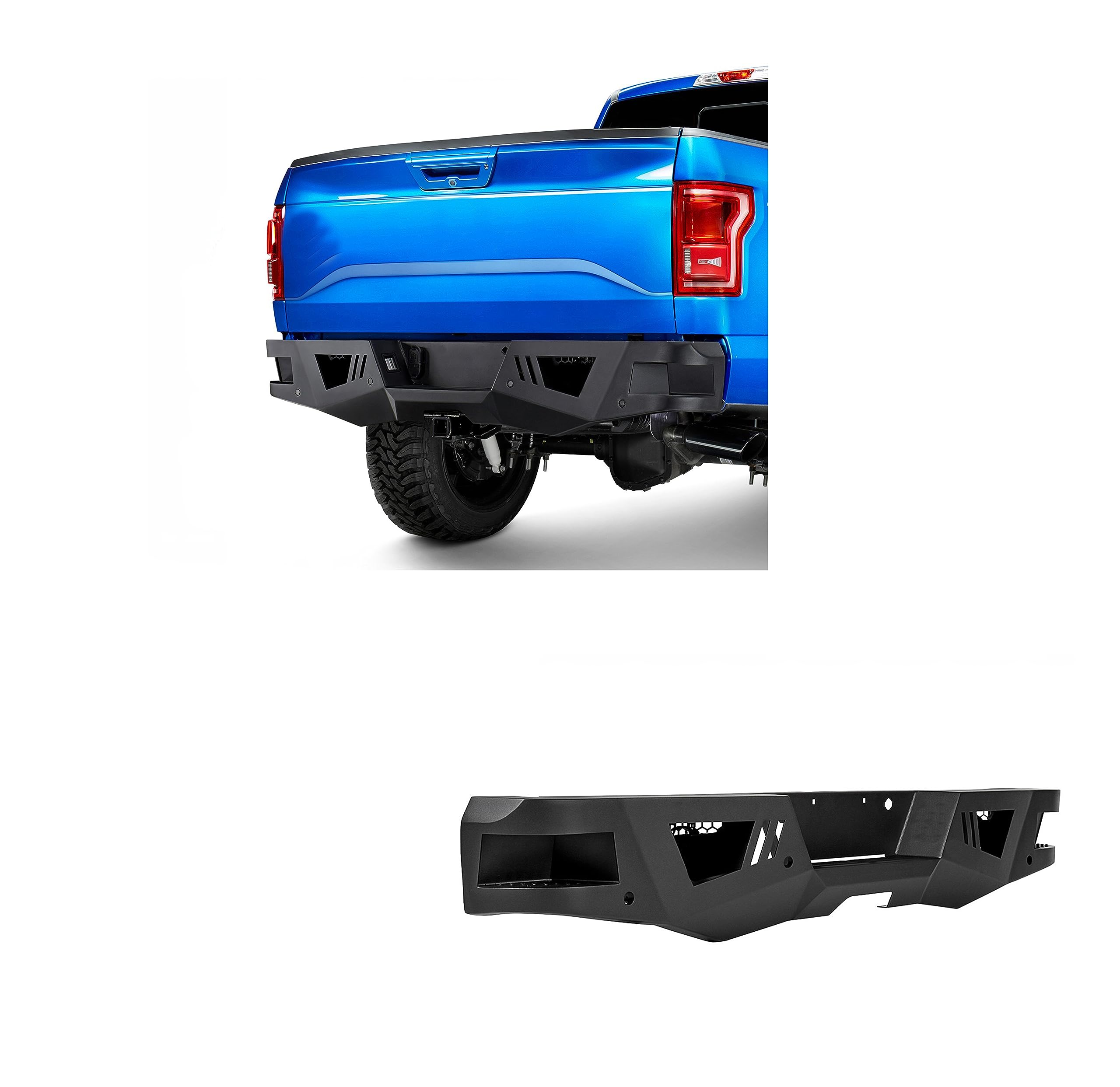 Heavy Duty Black Horse Armour Rear Bumper Matte Black Compatible with 2015-2020 Ford F-150-ARB-F115