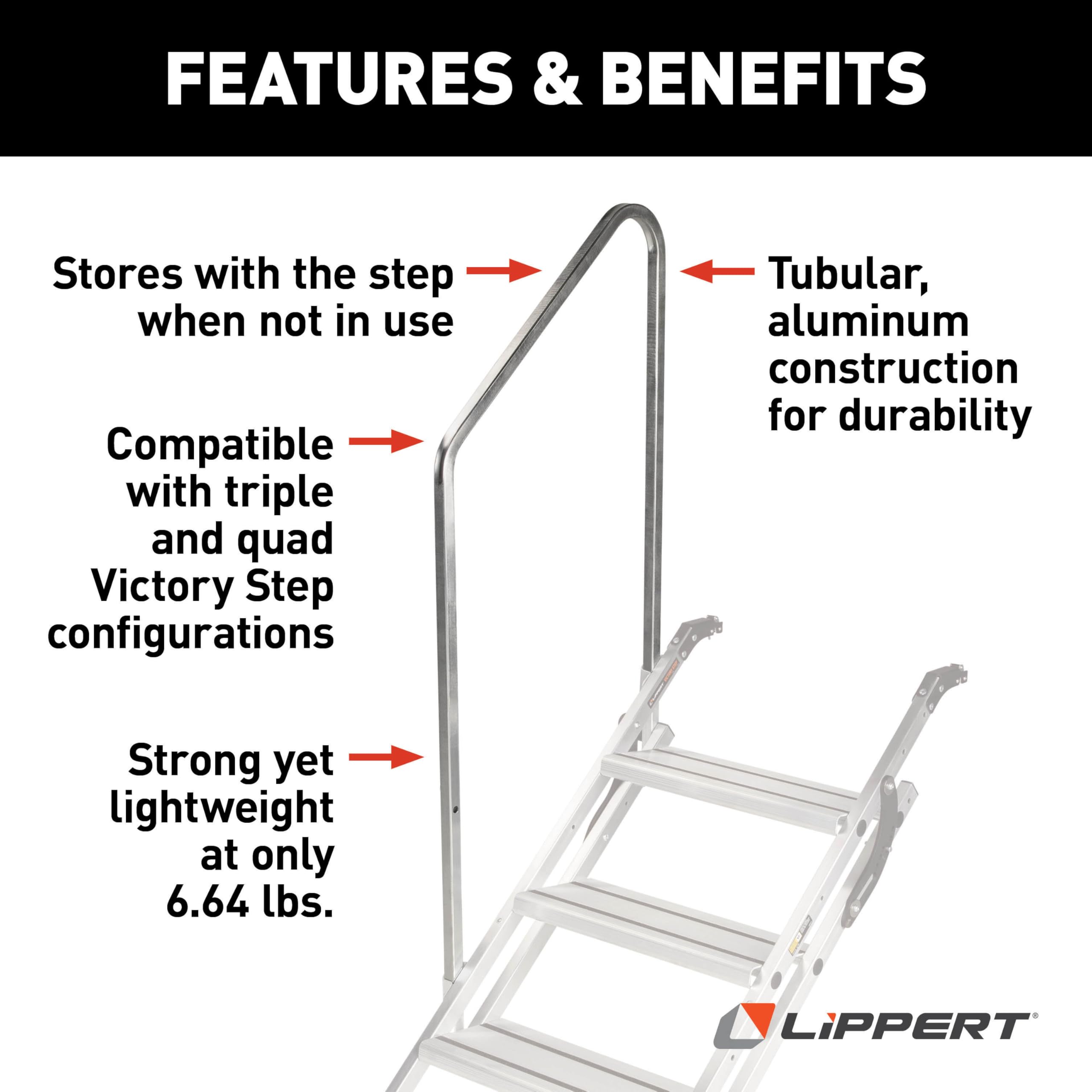 Lippert Entry Assist Handrail for Triple/Quad Victory Step RV Patio Steps, Aluminum Construction, Easy Installation - 2023024502