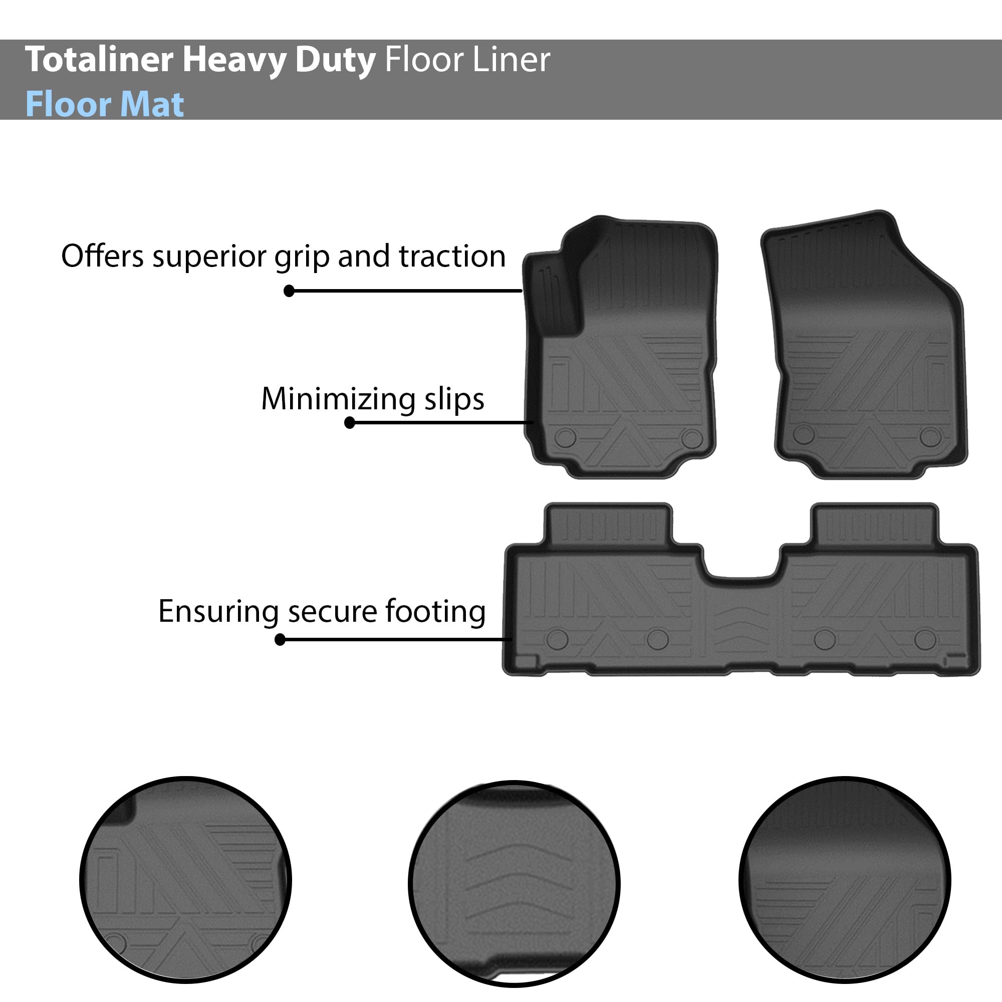 TOTALINER Black Horse Heavy Duty Floor Mat Anti-Skid Black 1.37'' Thickness Compatible with 2018-2024 GMC Terrain-FMGTE24-1