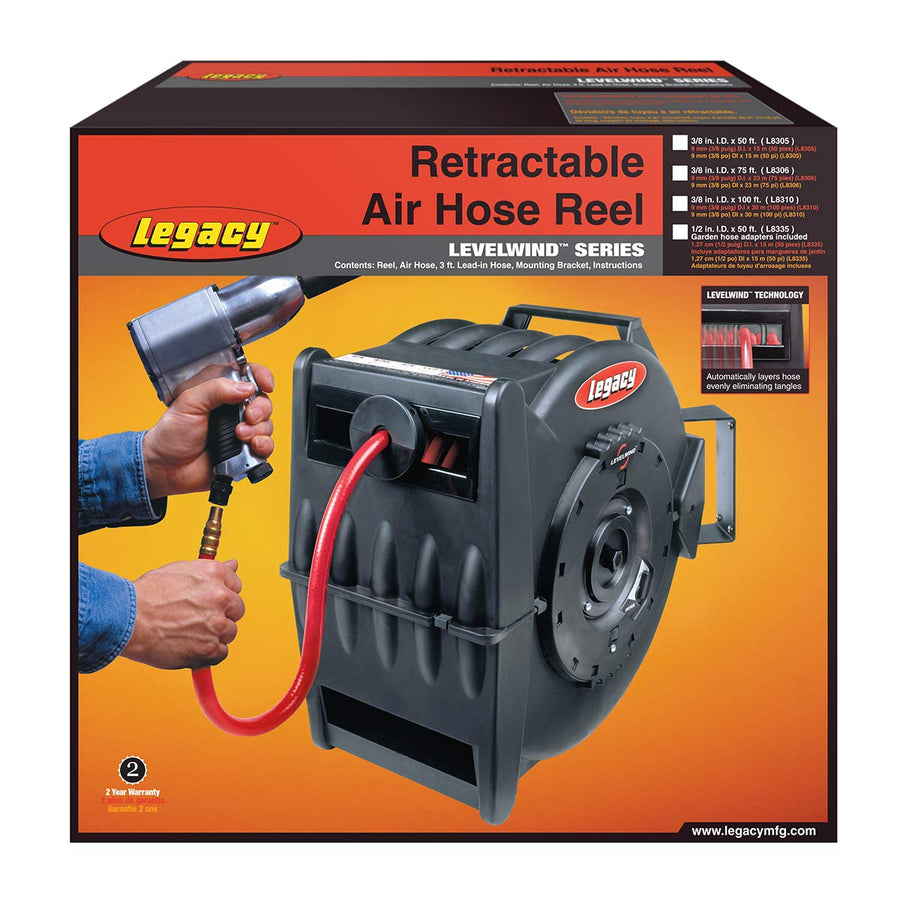 Levelwind Retractable Air Hose Reel, 3/8 in. x 100 ft., PVC - L8310 Legacy