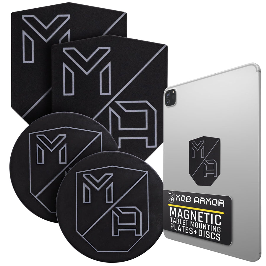 TabNetic Mob Armor Combo Pack - Magnetic Tablet Mounting Solution with Heavy Duty Metal Plate, Adjustable Mounting Disc and Strong 3M VHB Non-Marking Adhesive Magnet Stickers for Car Tablet Mount