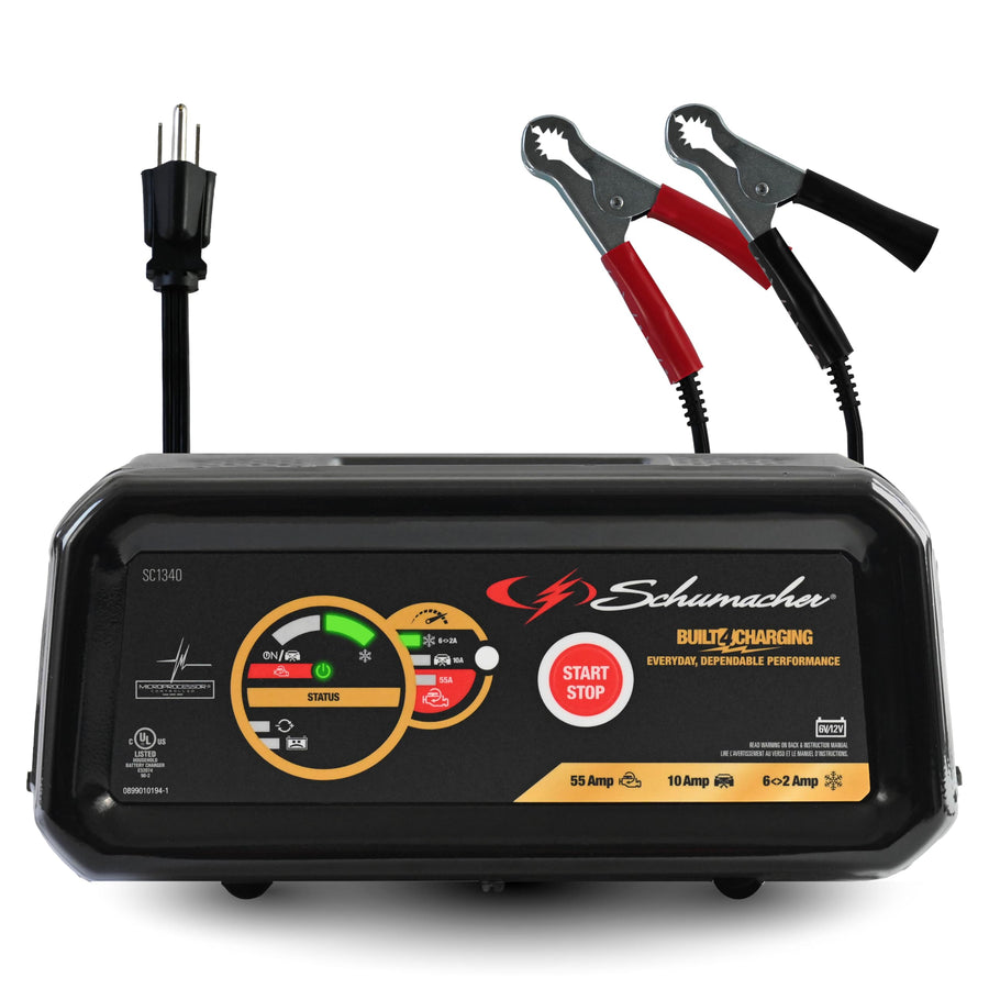 6A Schumacher Electric Car Battery Charger and 55A Engine Starter, 4-in-1 Solution, Maintainer, 10A Boost, for 6V/12V Power Sport, Automotive, and Marine Batteries, SC1340