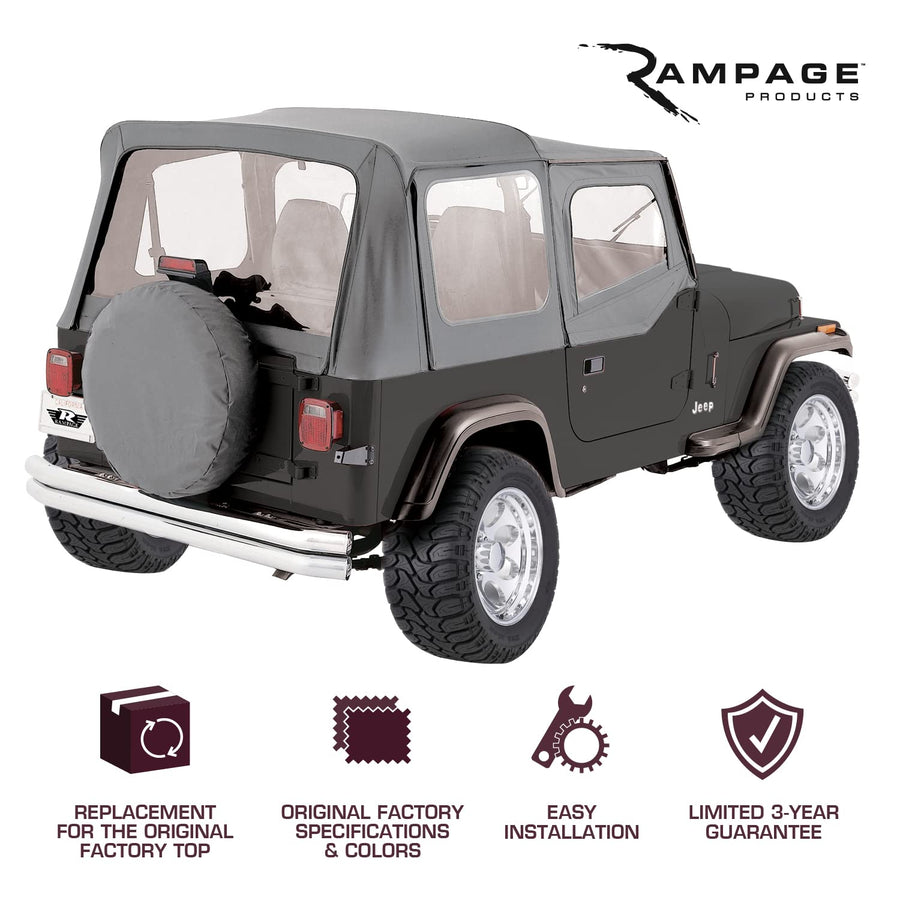 Complete Soft Top for Jeep Wrangler YJ RAMPAGE PRODUCTS | Clear Windows, Includes Frame and Hardware, Vinyl, Spice Denim | 68117 | Fits 1975-1986 Jeep CJ7 / 1988-1995 Wrangler YJ with Soft Upper Doors