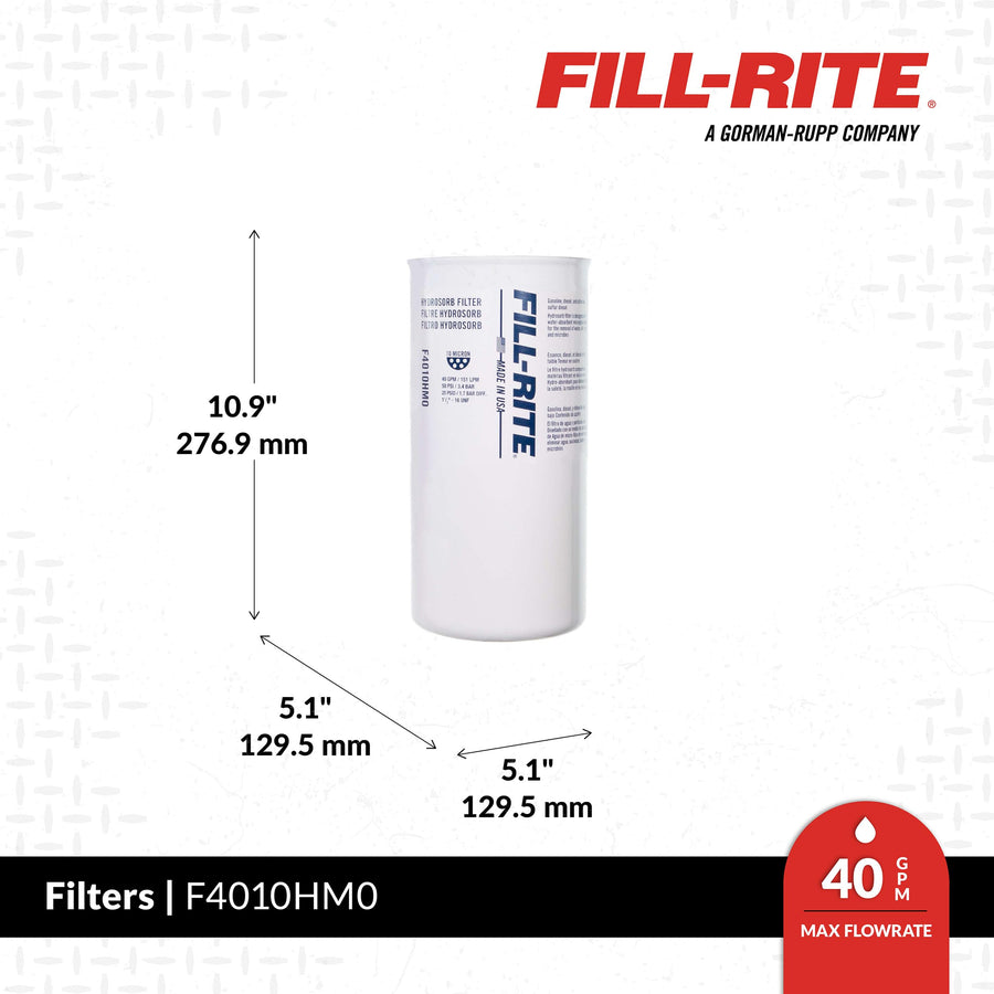 1½" Fill-Rite F4010HM0 - 16 UNF 40 GPM (151 LPM) 10 Micron Water Detecting Spin-On Fuel Filter