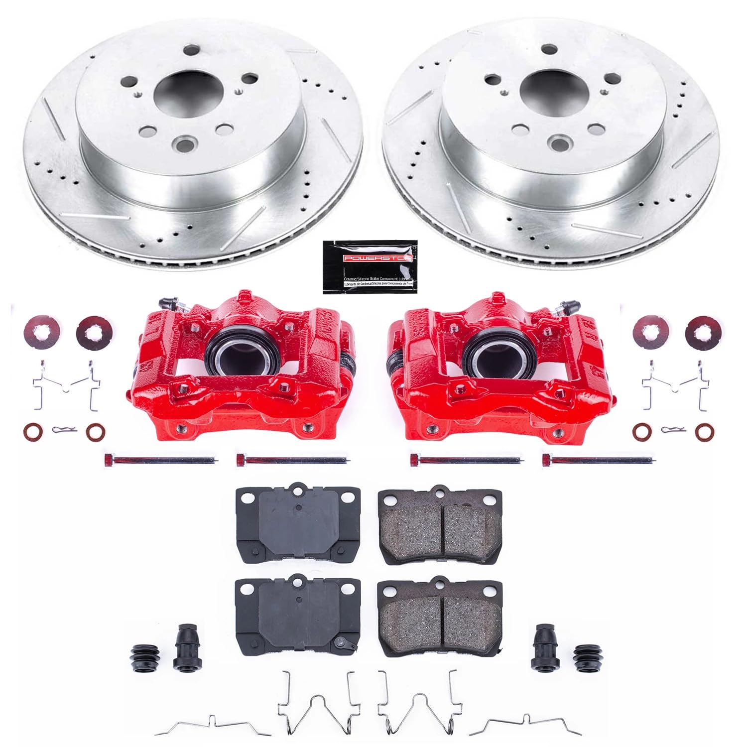 Power Stop Z23 Evolution Rear Brake Kit-Drilled/Slotted Rotors, Brake Pads & Calipers Carbon Ceramic For Lexus GS300 2006 [Model Specific]