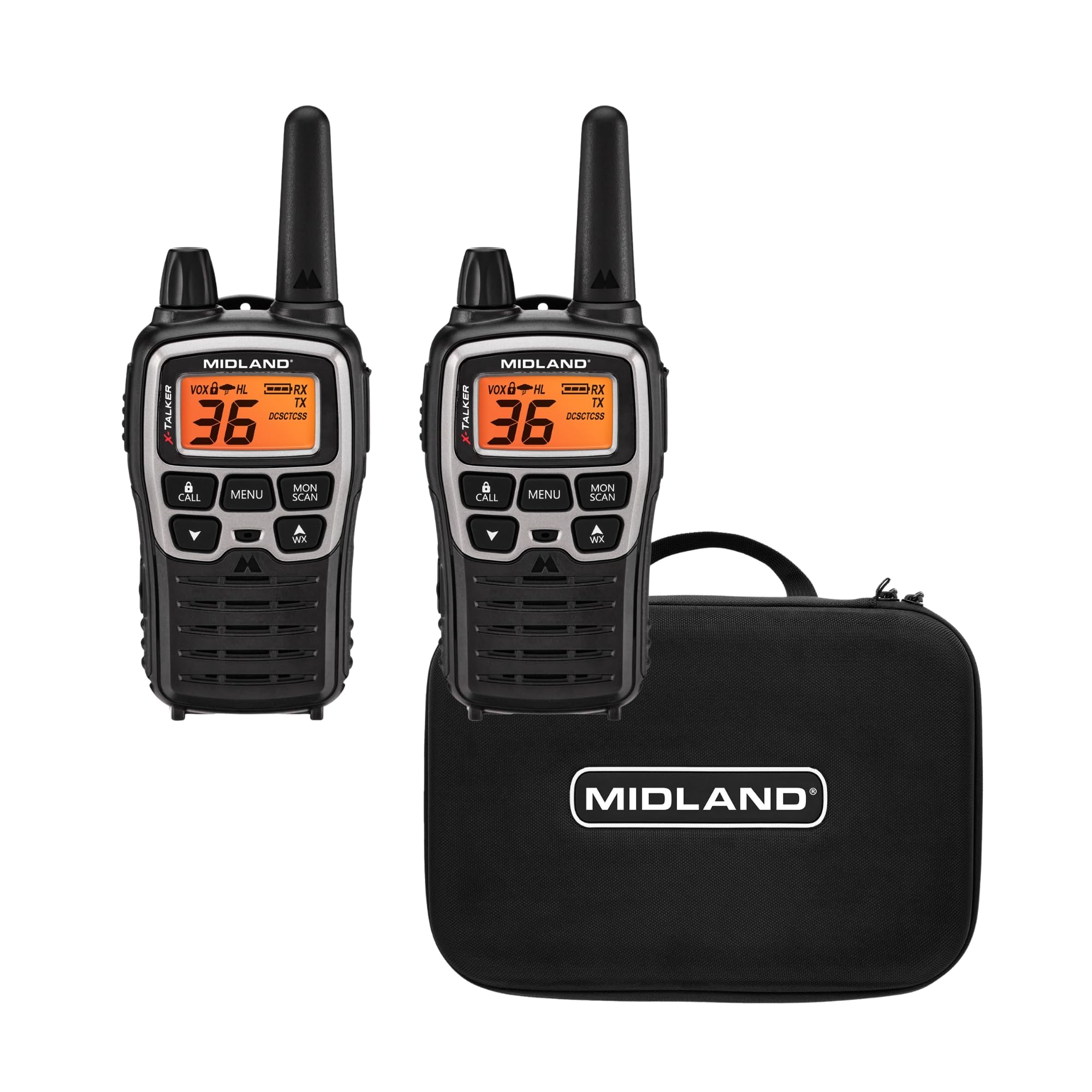 Midland T77VP5 X-TALKER Walkie-Talkie Long Range FRS Two-Way Radio for Camping Overlanding NOAA Weather Scan + Alert, 121 Privacy Codes - Includes Carrying Case & Headset Black/Silver, 2 Radio Bundle