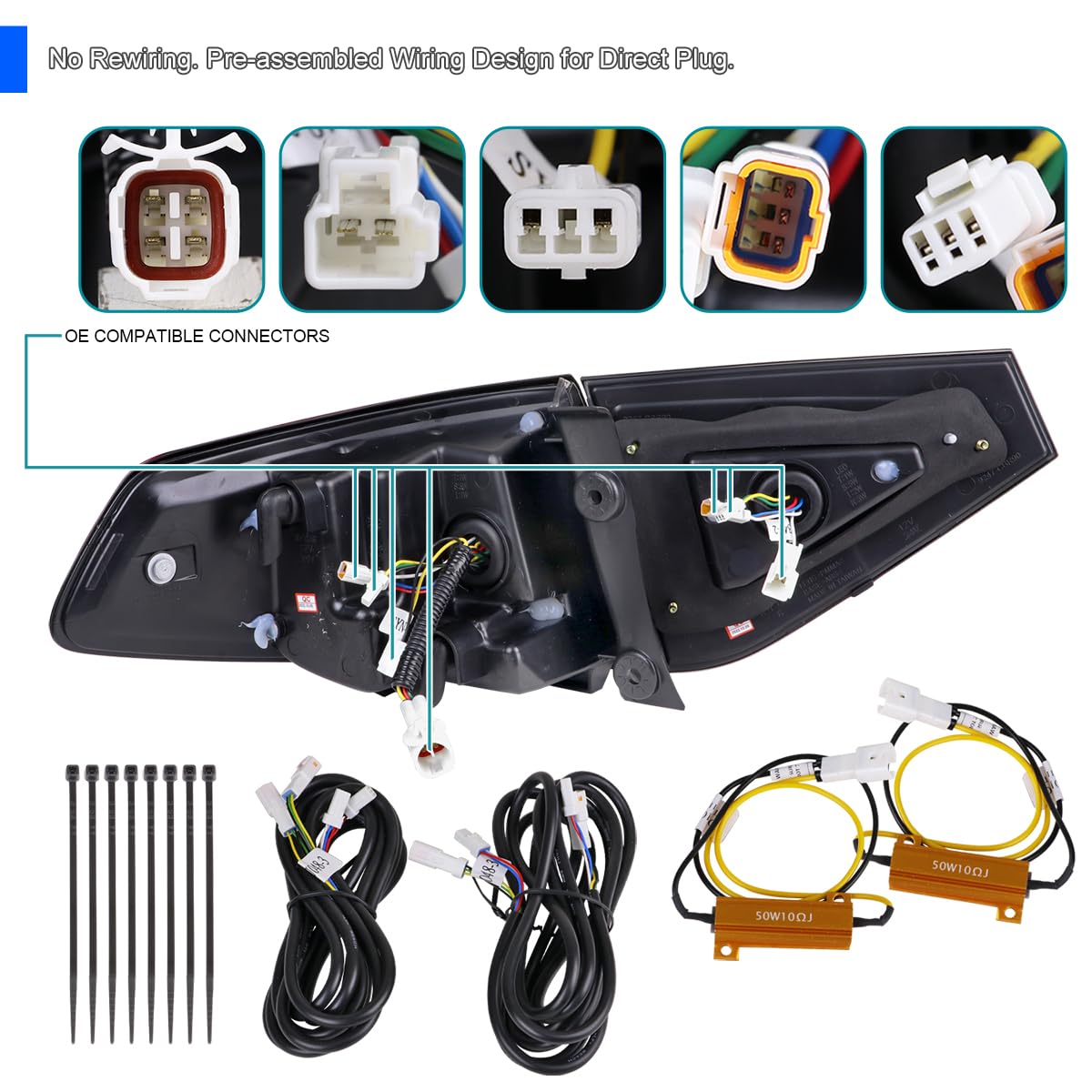 Black Smoke SPEC-D TUNING Sequential Tail Lights w/White LED Bar Compatible with 2008-2014 Subaru Impreza WRX Hatchback, Left + Right Pair Assembly