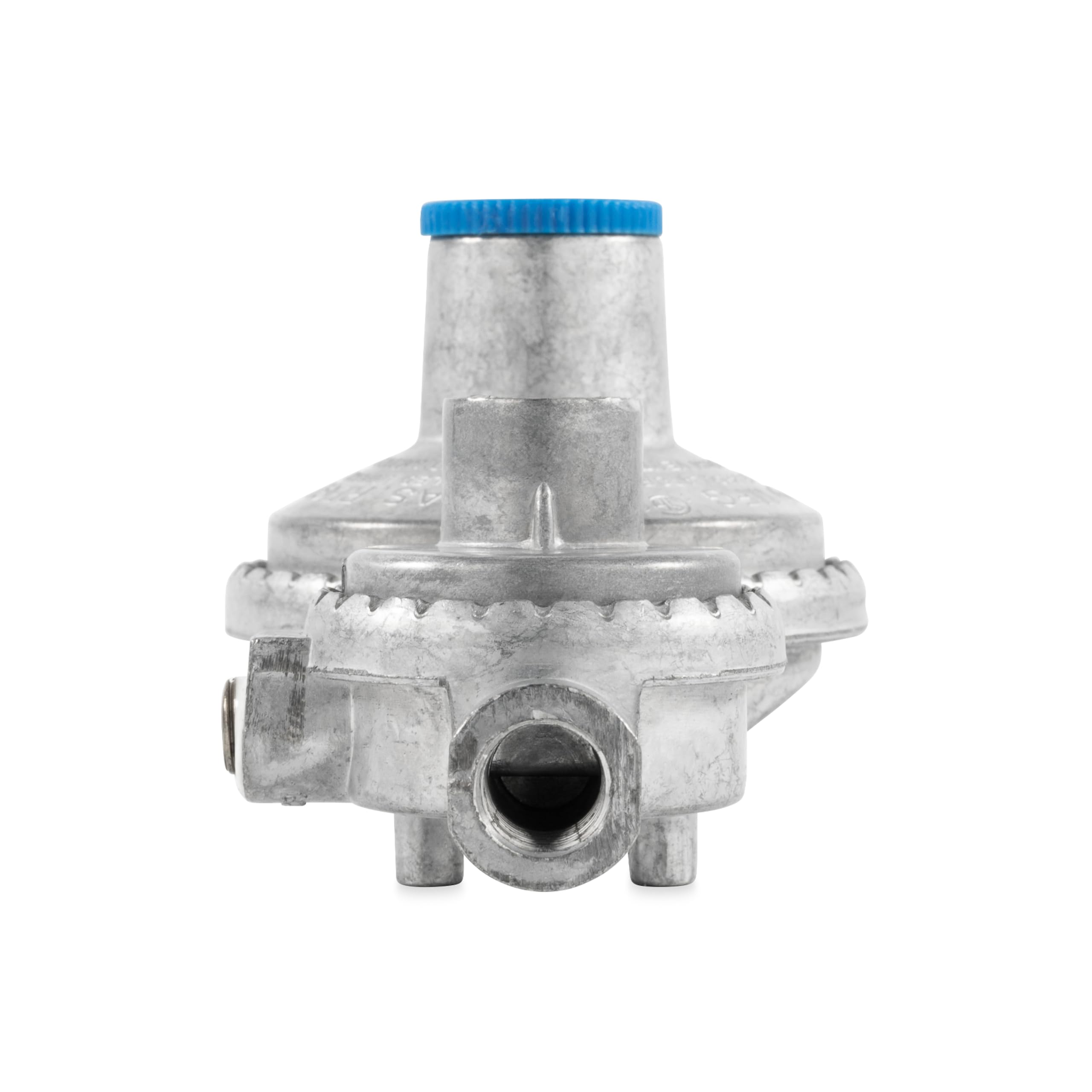 Vertical Camco Two Stage Propane Regulator - Compatible with 20 lb or 30 lb Propane Tanks with ACME Threads - 1/4-inch Female NPT inlet and 3/8-inch Female NPT outlet (59313)
