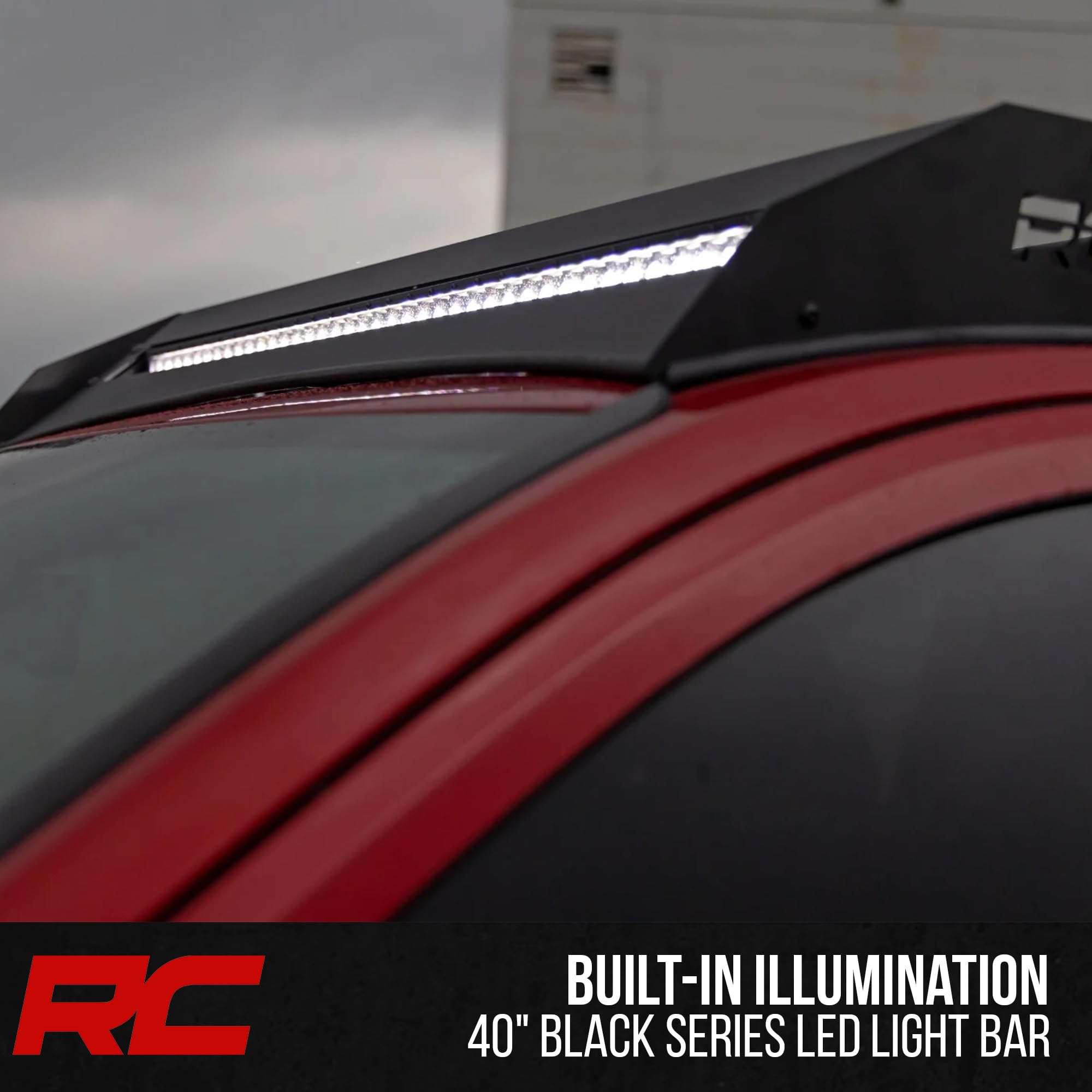 Roof Rack Rough Country with 40" LED Light Bar for Toyota Tacoma (2024–2025) - Heavy-Duty Cargo Rack with Slotted Cross Rails & 250 lb Capacity, No-Drill Bolt-On Installation