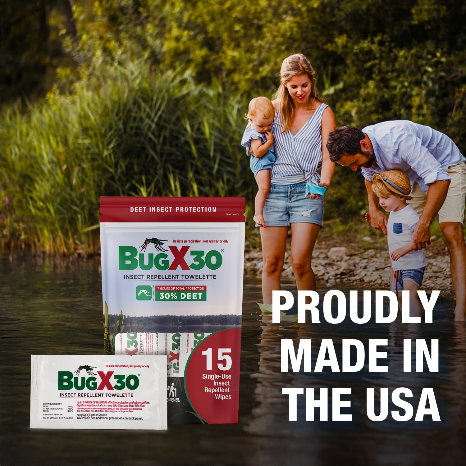 30 Mosquito, Tick, & Insect Repellent Wipes CoreTex Bug X with 30% DEET - Pack of 50 Single-Use Bug Repellent Wipes for Up to 7 Hours of Reliable Protection Against 12 Types of Biting Insects