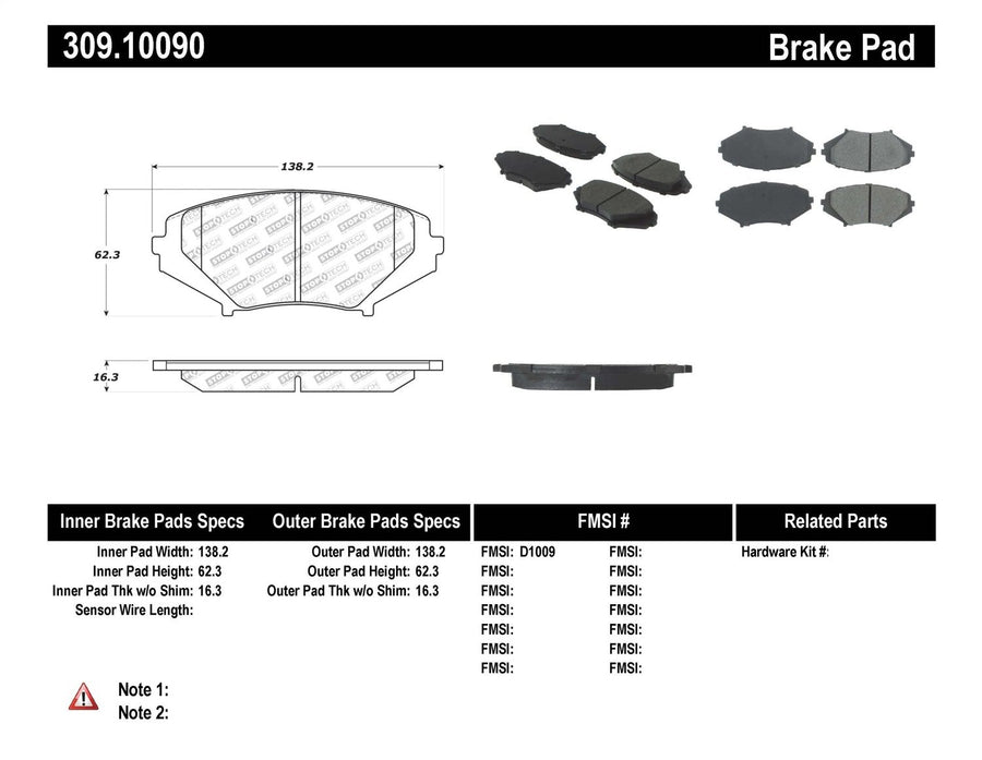 Sport Brake Pads StopTech 309.10090 with Shims and Hardware